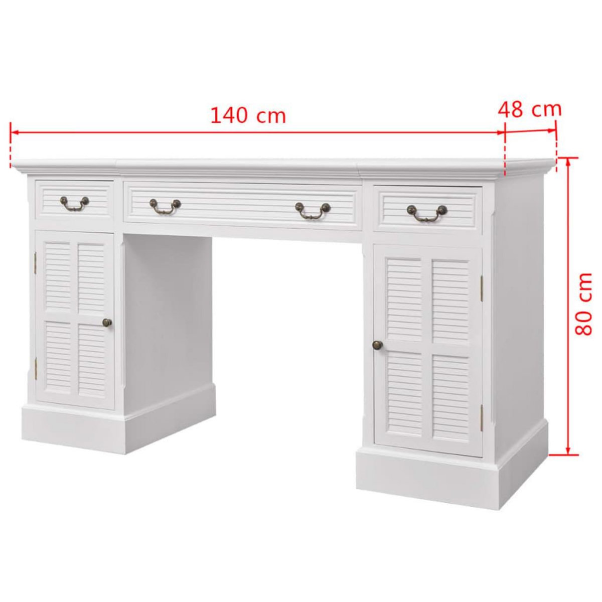 VIDAXL Bureau a double piedestal Blanc 140 x 48 x 80 cm