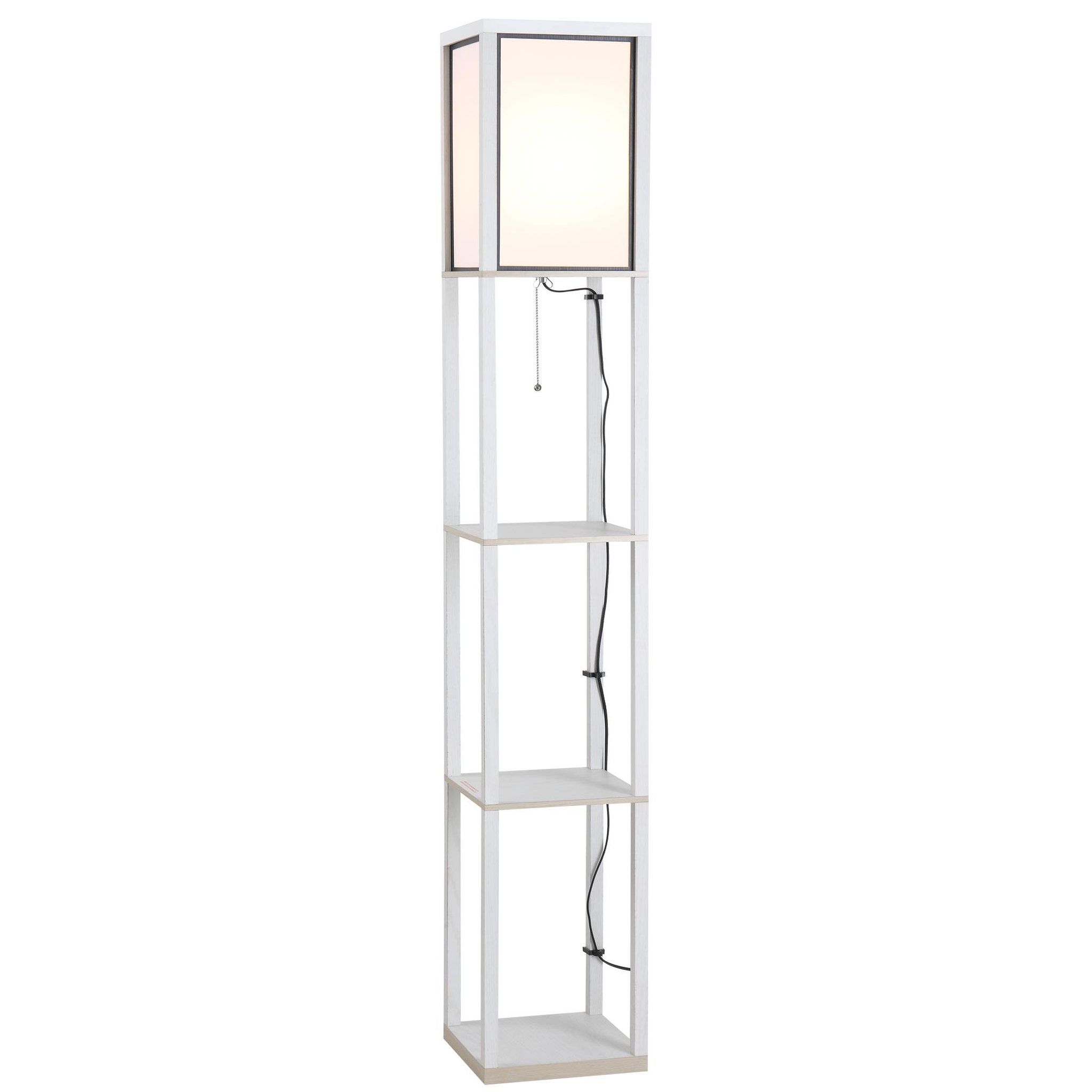 HOMCOM Lampadaire étagère lampe étagère 26L x 26l x 160H cm 3 étagères 4 niveaux MDF blanc