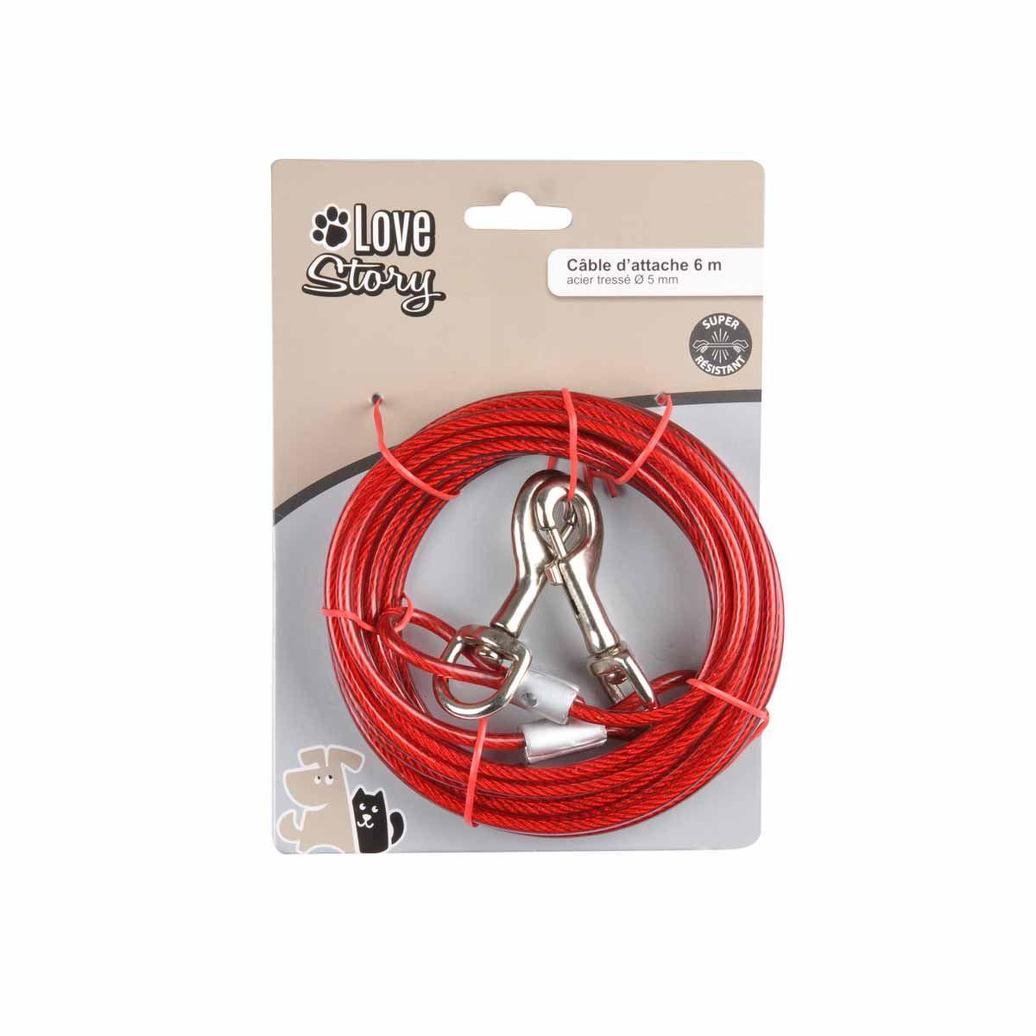 Voir la diapositive 2 : LOVE STORY Laisse d'attache pour chien  ultra résistante  6m rouge