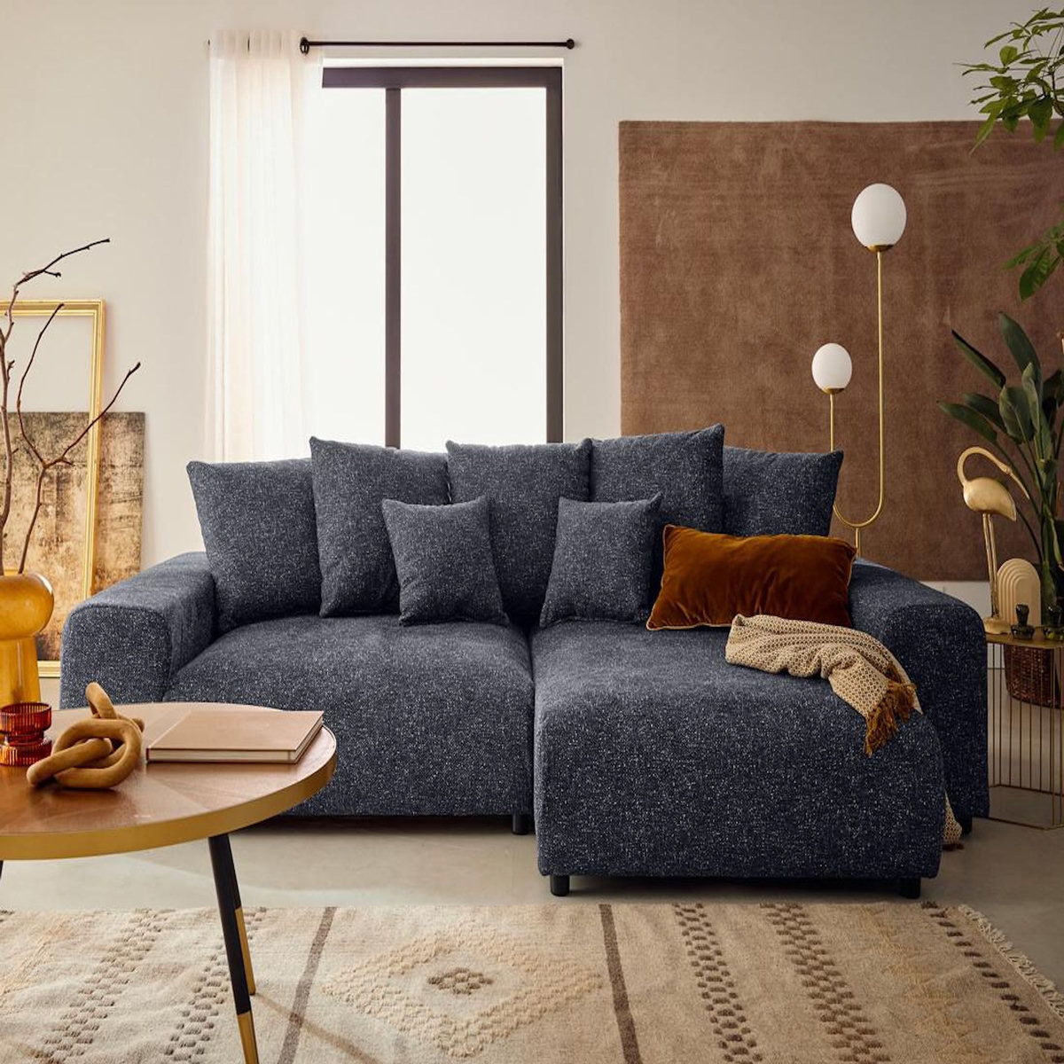 LISA DESIGN Jake - canapé panoramique d'angle droit 7 places convertible avec coffre en fausse fourrure