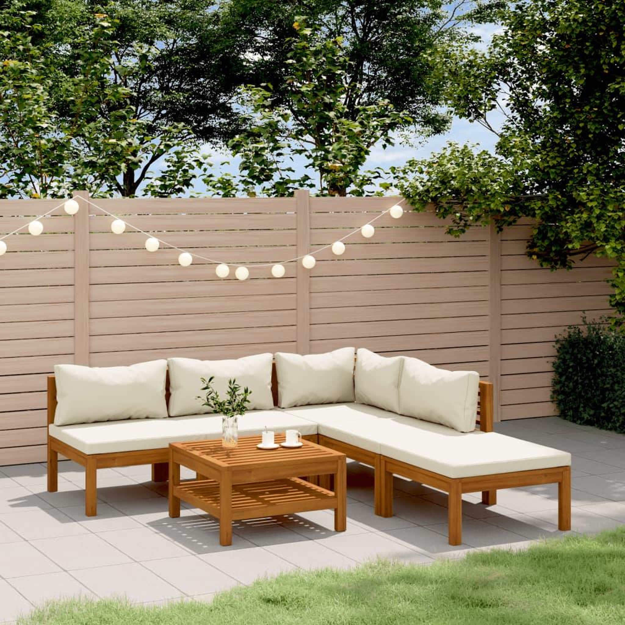 Voir la diapositive 1 : VIDAXL Salon de jardin 6 pcs avec coussin creme Bois d'acacia solide