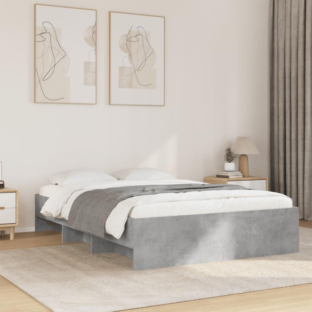 VIDAXL Cadre de lit sans matelas gris beton 135x190 cm bois ingenierie