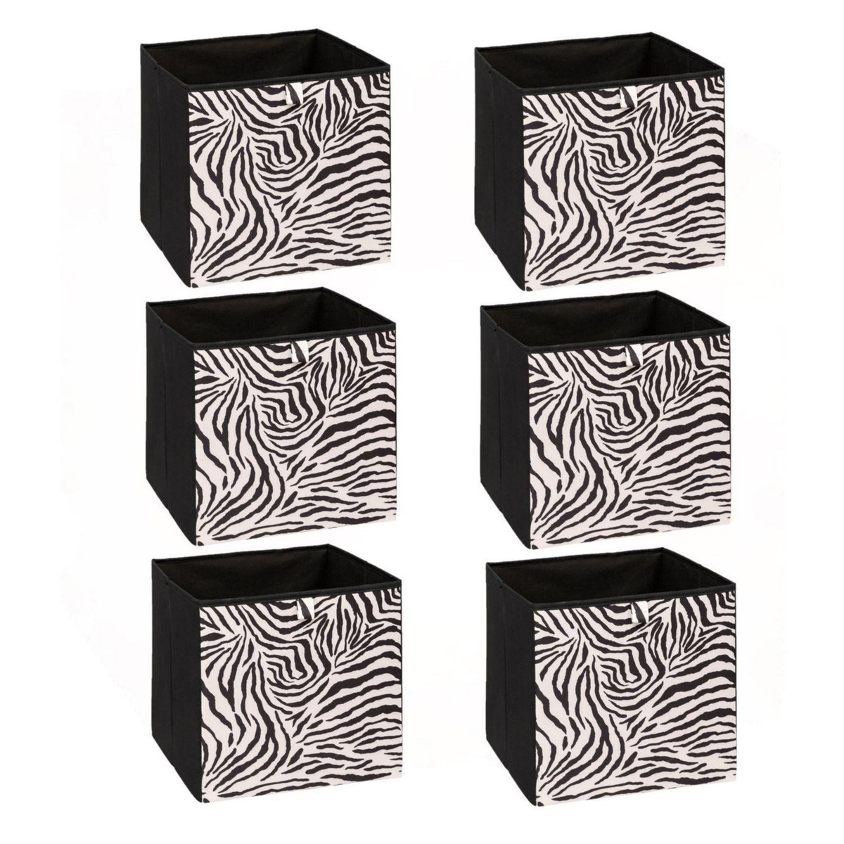FIVE Lot de 6 boîtes de rangement ZEBRA - L. 31 x l. 31 x H. 31 cm - Noir