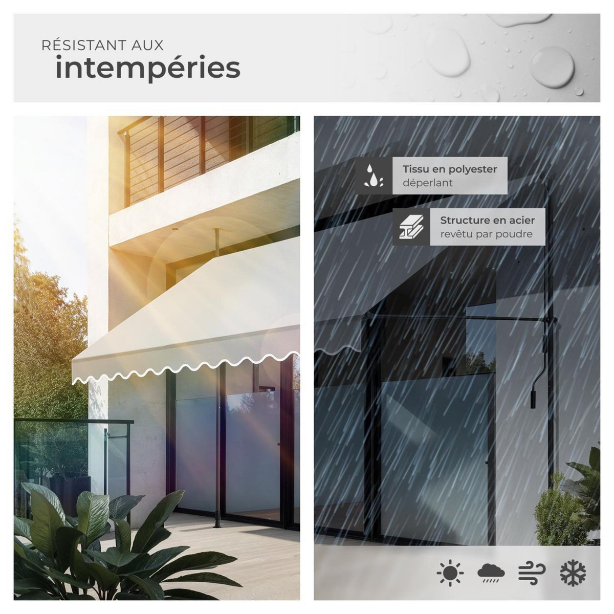 tectake Store à pince sans perçage avec manivelle gris clair 350 x 180 cm