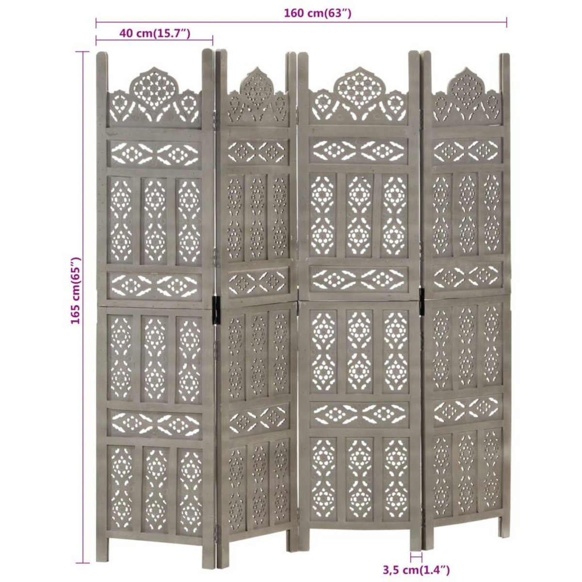 VIDAXL Cloison de separation 4 panneaux Gris 160x165 cm Bois manguier