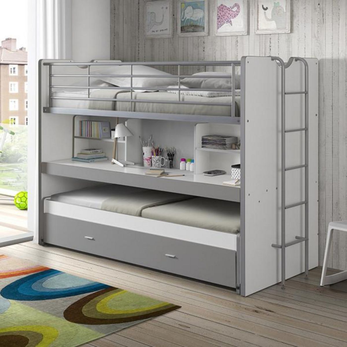 Paris Prix Lit Superposé Enfant  Bonny  90x200cm Gris