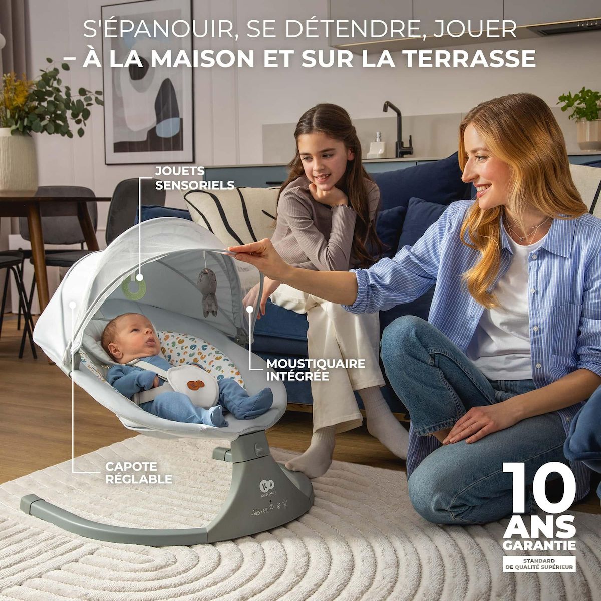 KINDERKRAFT Balancelle transat electrique 2en1 clair pratique