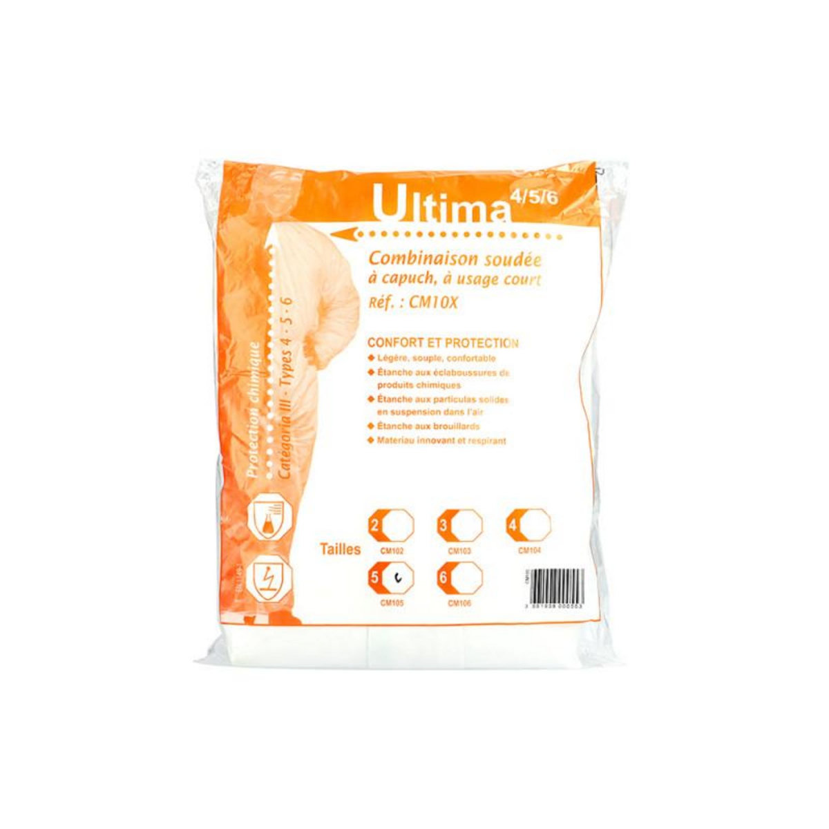 SEGETEX-EIF Combinaison jetable Ultima Tec type 4 5 6 blanche TM SEGETEX EIF CM102