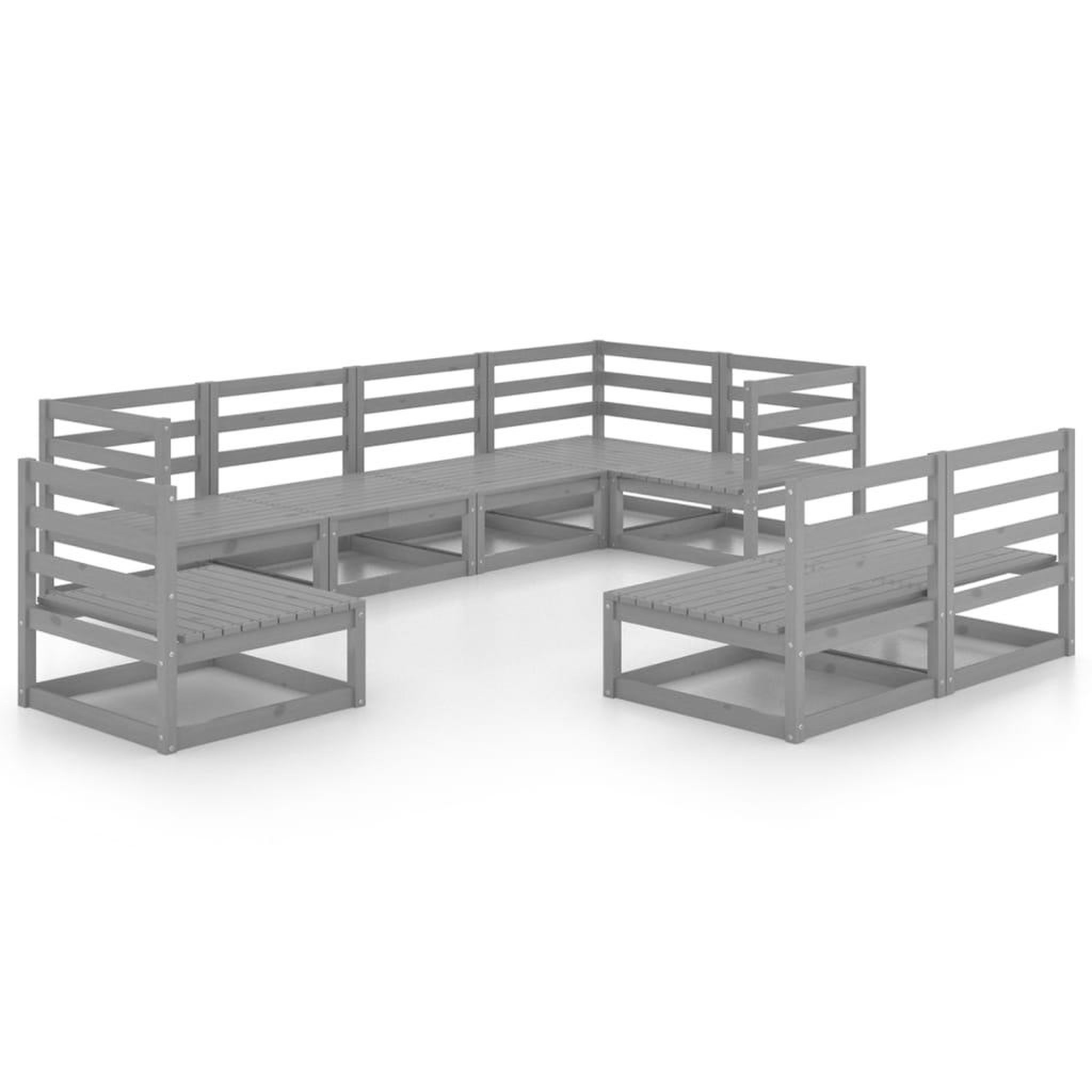 Voir la diapositive 2 : VIDAXL Salon de jardin 8 pcs gris bois de pin massif