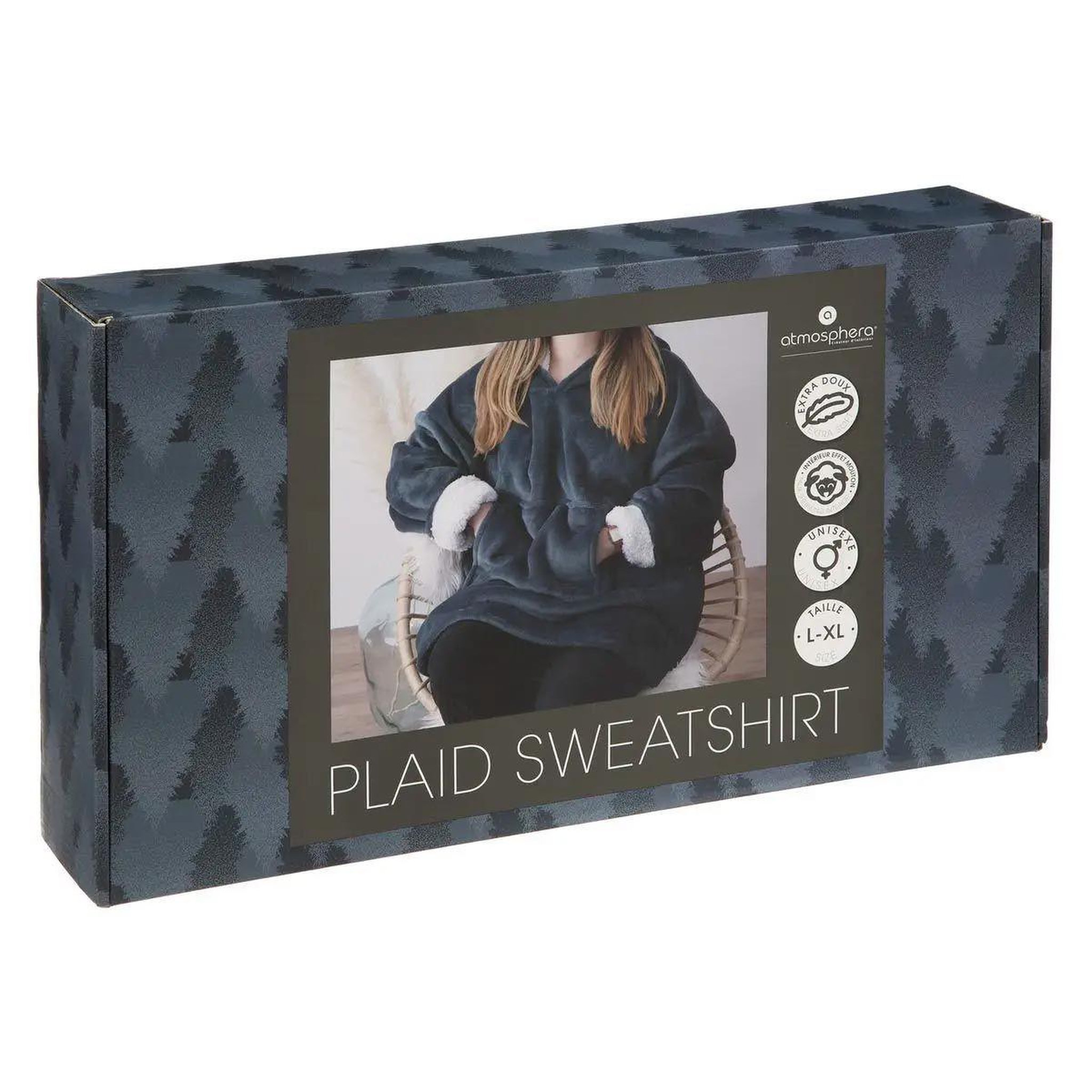 Voir la diapositive 4 : ATMOSPHERA Plaid sweat manche  flan  85x118cm bleu egéen