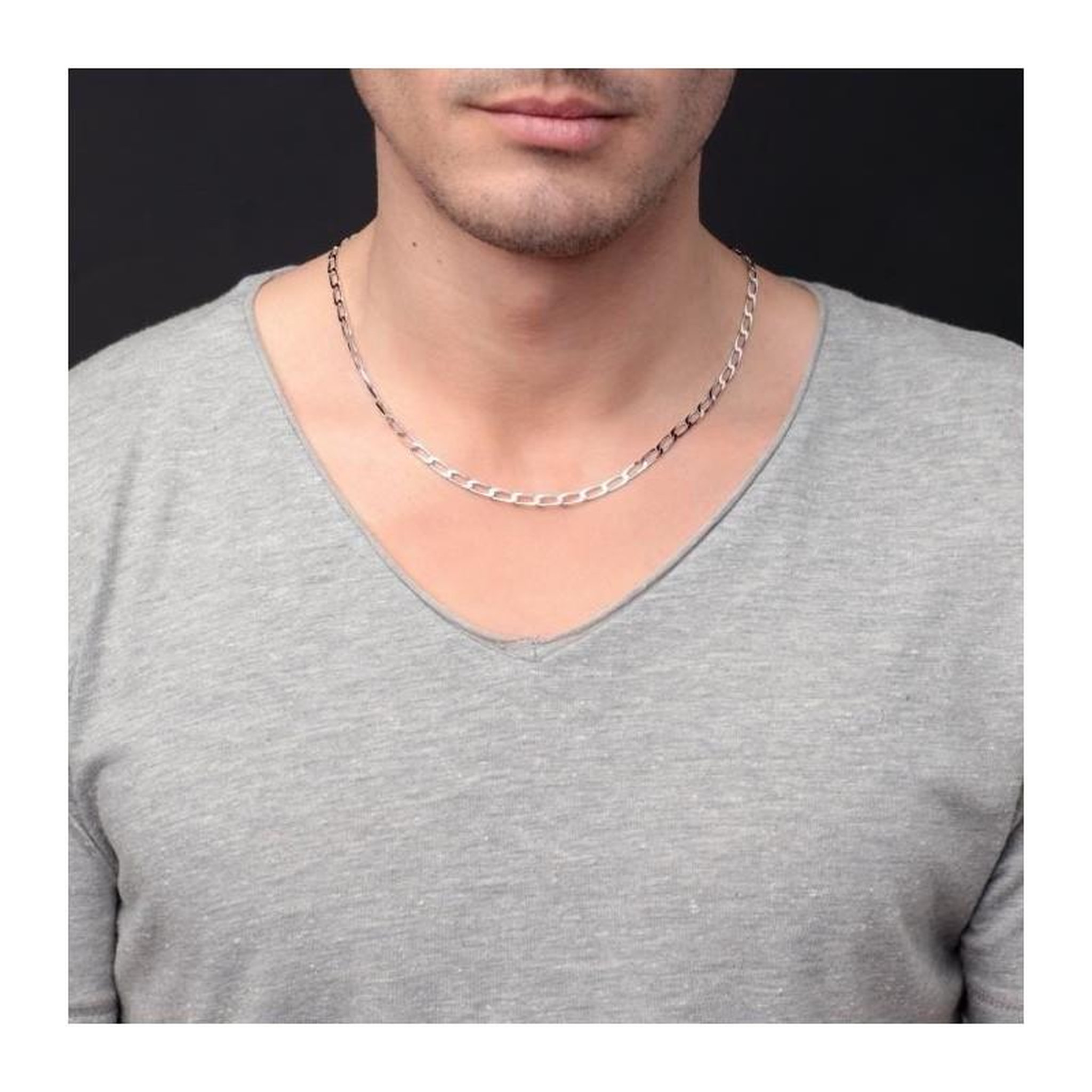 Voir la diapositive 2 : L'ATELIER D'AZUR Collier / Chaîne Argent 925 - Maille Cheval - Homme 60 cm