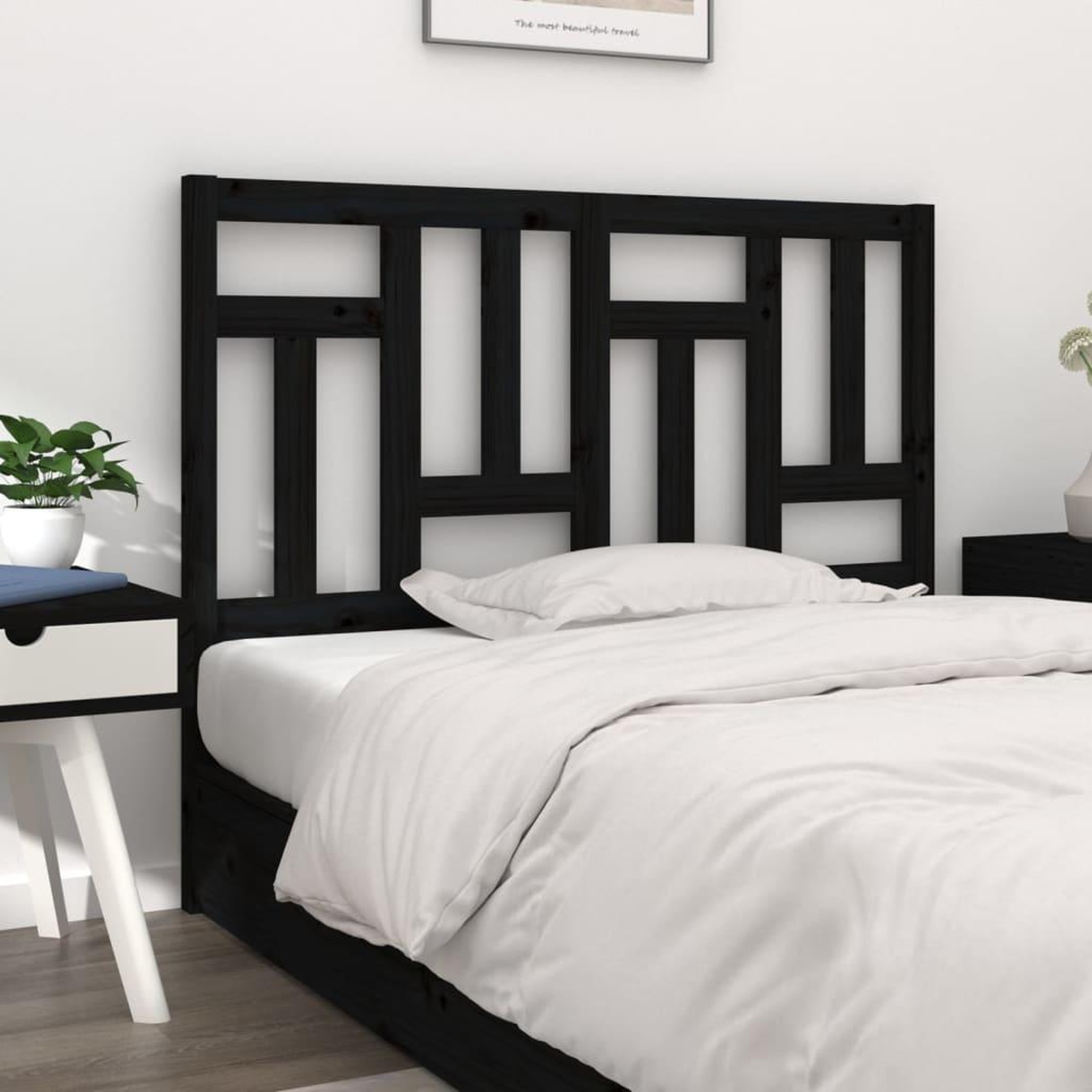 Voir la diapositive 1 : VIDAXL Tete de lit Noir 205,5x4x100 cm Bois massif de pin