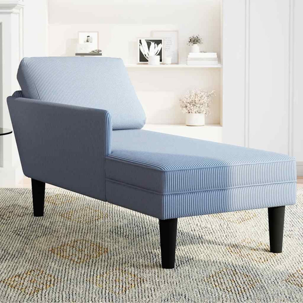 VIDAXL Chaise longue avec coussin bleu tissu en velours cotele
