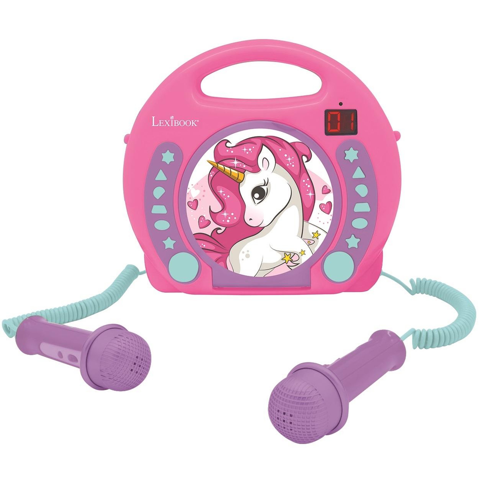Voir la diapositive 3 : Lexibook Lecteur CD portable avec 2 microphones coloris Licorne