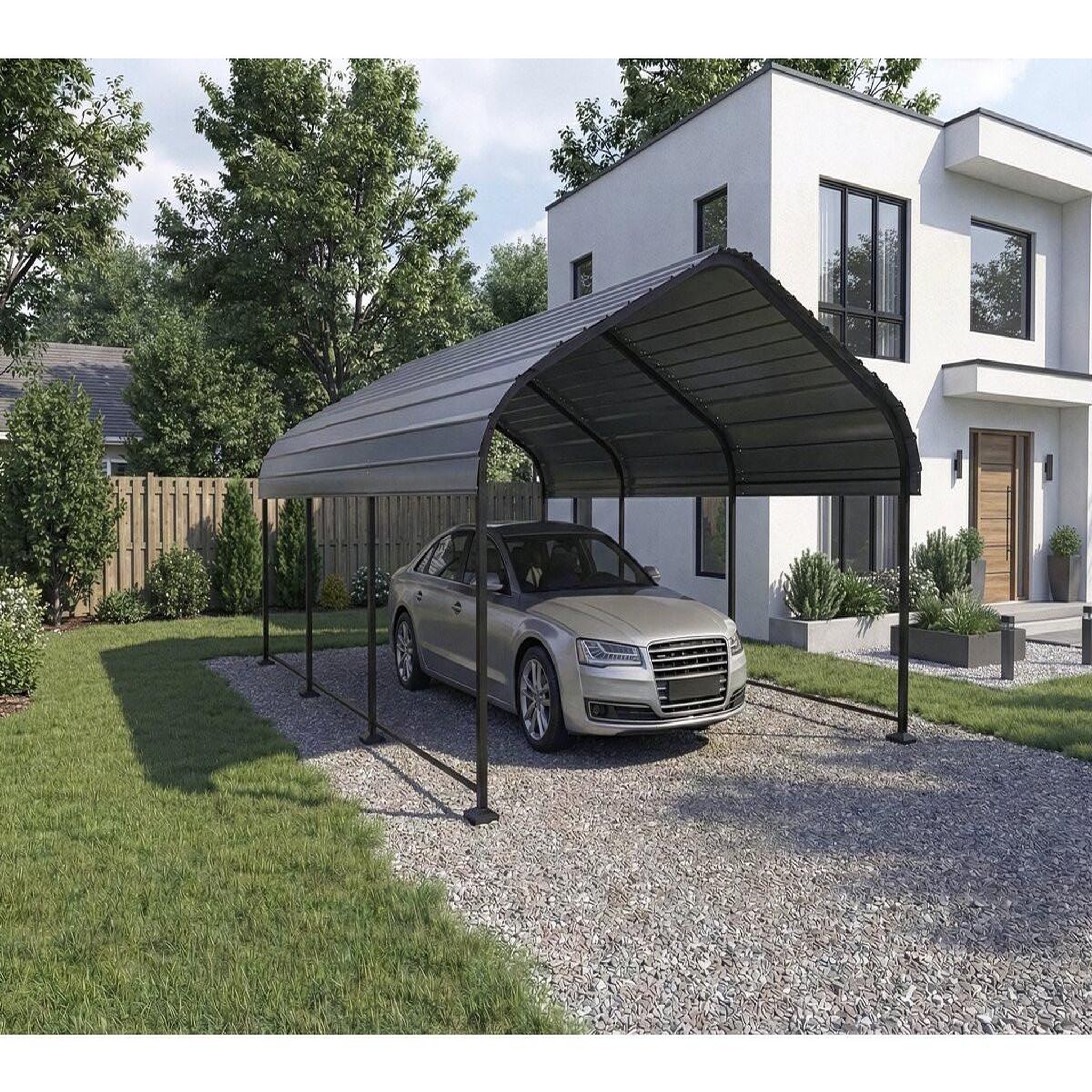 Voir la diapositive 2 : Habitat et Jardin Carport abri de voiture en métal  phoenix  - 13,5 m² - gris