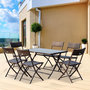 Voir la diapositive 2 : OUTSUNNY Ensemble salon de jardin 6 personnes grande table rectangulaire pliable + 6 chaises pliantes métal résine tressée PS chocolat