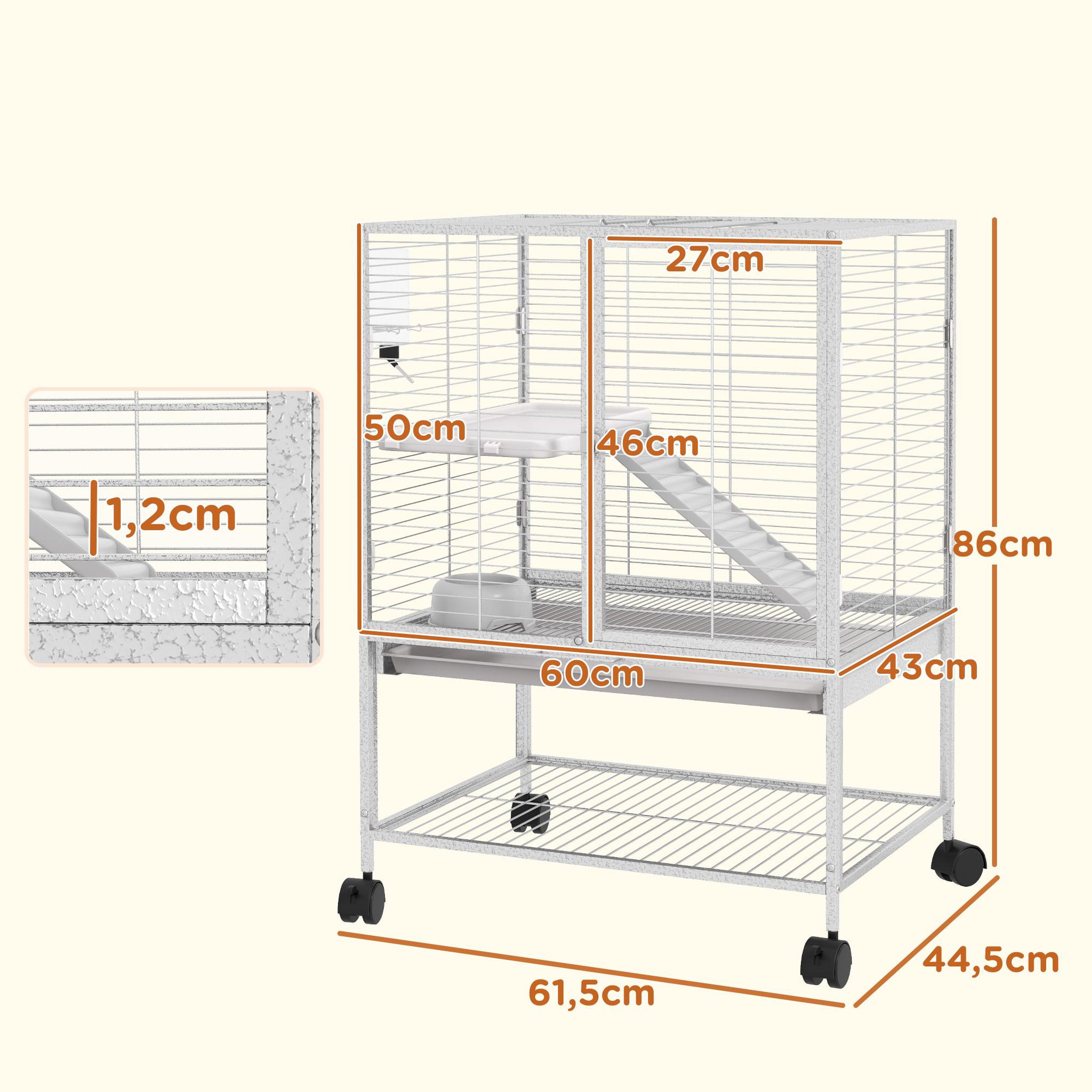 Voir la diapositive 3 : PAWHUT Cage pour rongeurs furet chinchilla plateforme rampe 2 portes biberon gamelle plateau étagère acier gris clair