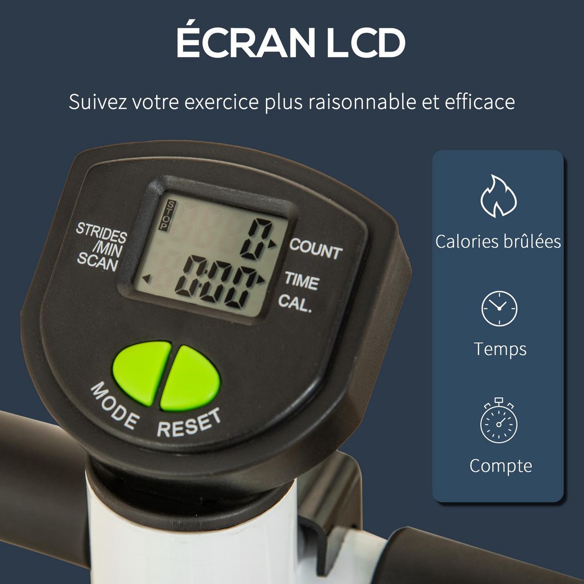 HOMCOM Stepper Fitness avec guidon ergonomique - écran LCD multifonction - résistance réglable - acier blanc vert noir