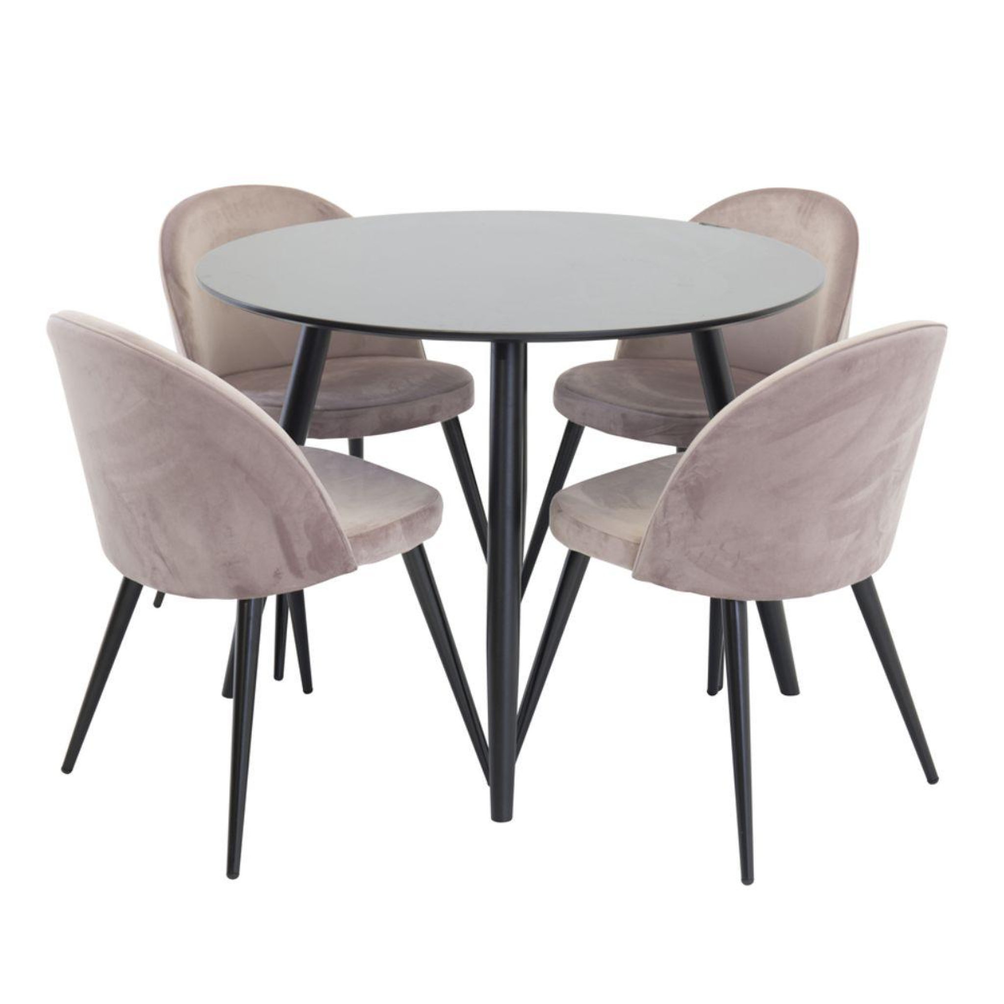 Paris Prix Ensemble table à manger & 4 chaises  plaza i & velvet  100cm noir & rose