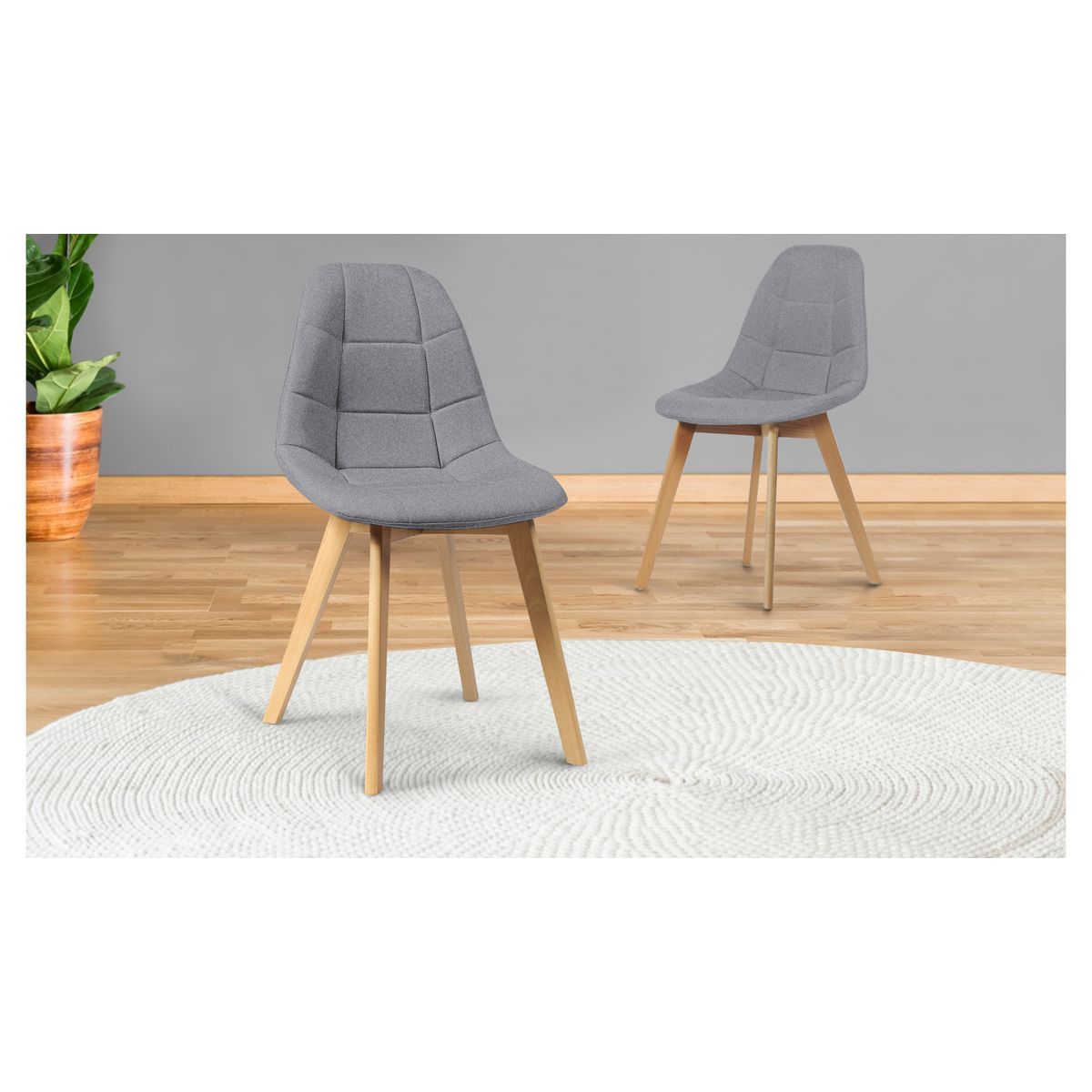 Lot de 2 chaises assise tissu pieds bois massif ORNELLA