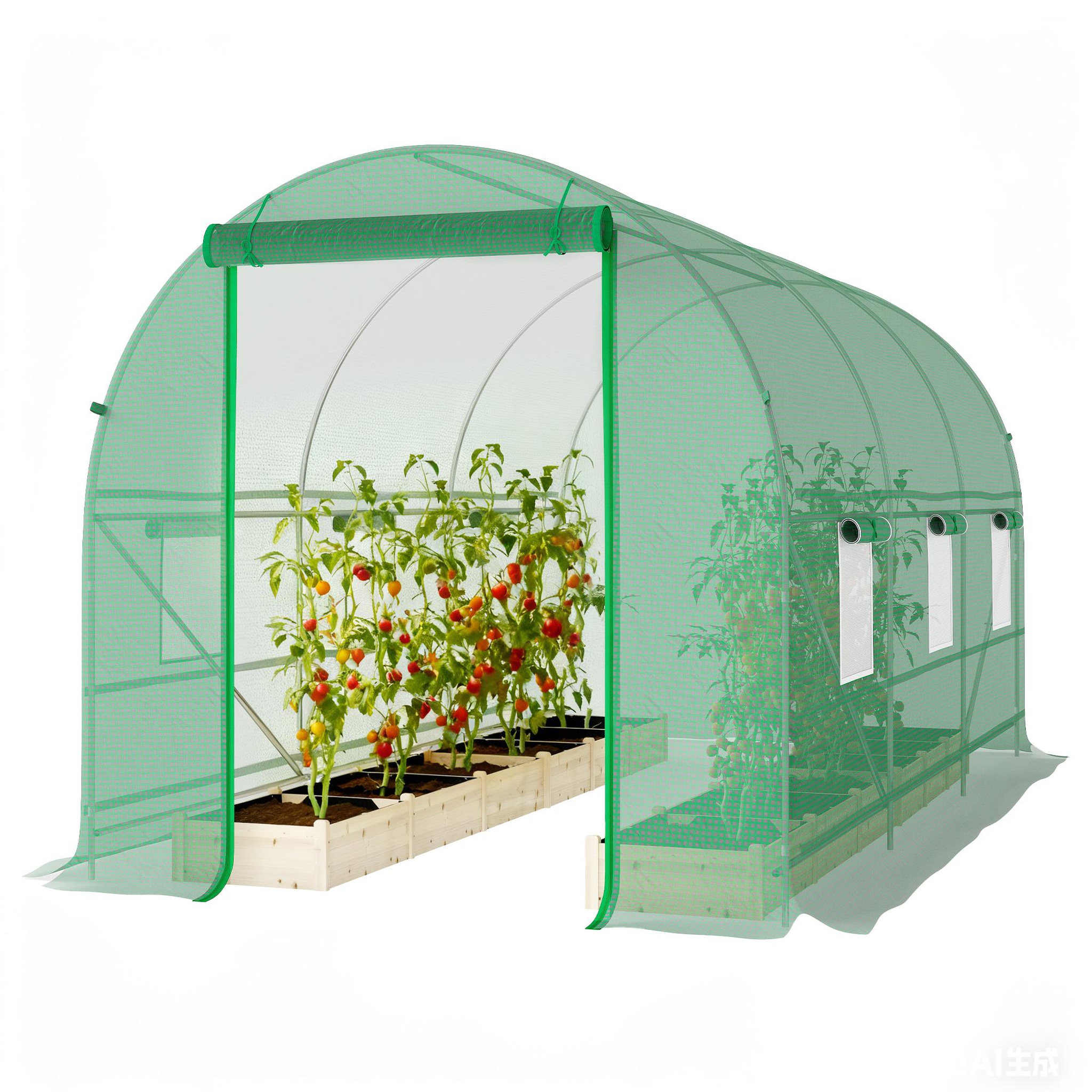 Voir la diapositive 5 : OUTSUNNY Serre de jardin tunnel surface sol 8 m² 4 x 2 x 2 m châssis tubulaire renforcé 18 mm 6 fenêtres vert