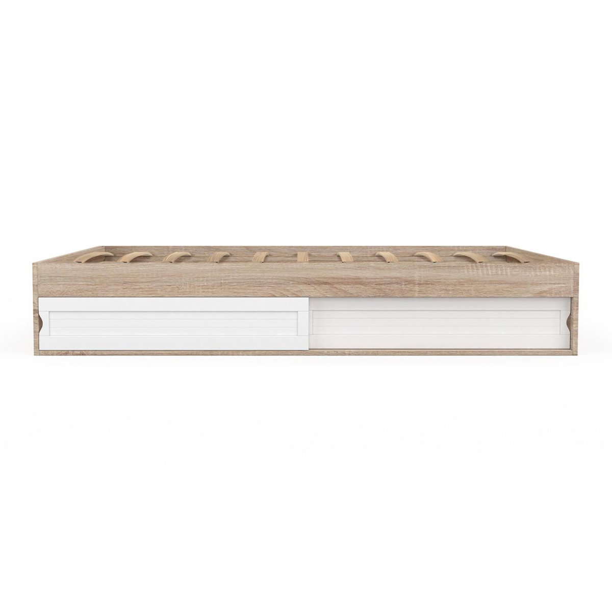 ID MARKET Cadre de lit double SALEM avec rangements et sommier 160 x 200 cm façon hêtre et blanc