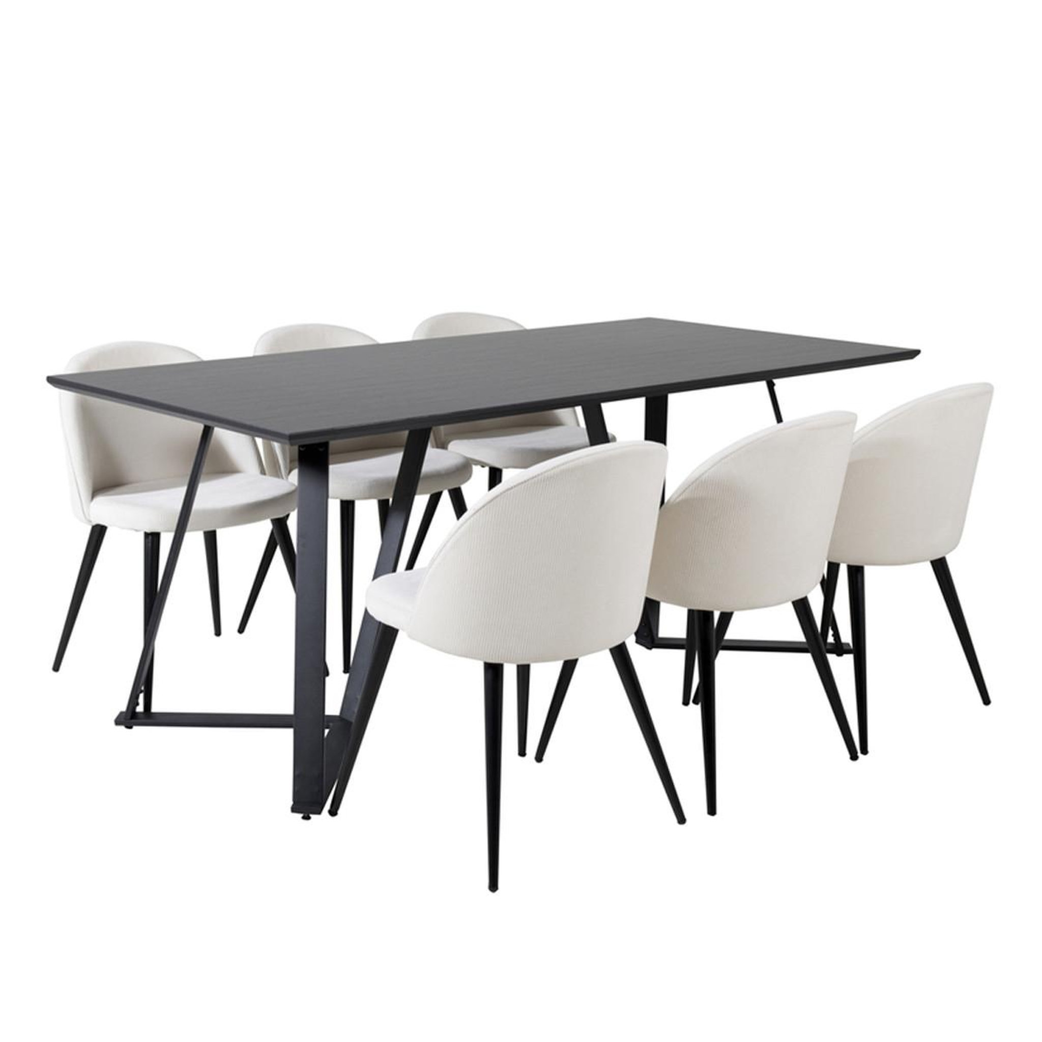 Paris Prix Ensemble table à manger & 6 chaises  marina & corduroy  180cm noir & crème
