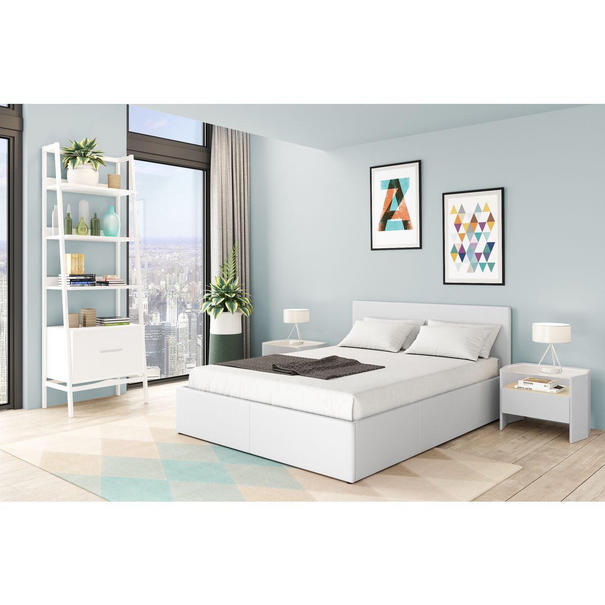 Ensemble matelas 160x200cm + Lit coffre 160x200cm sommier inclus avec tête de lit WILLOW blanc