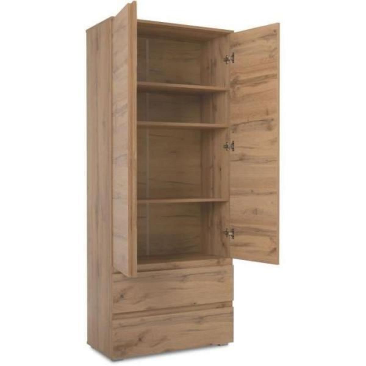 MARKET24 Armoire IMAGE 7 - Décor chene - 2 portes + 2 tiroirs - L80 x H191 x P40 cm