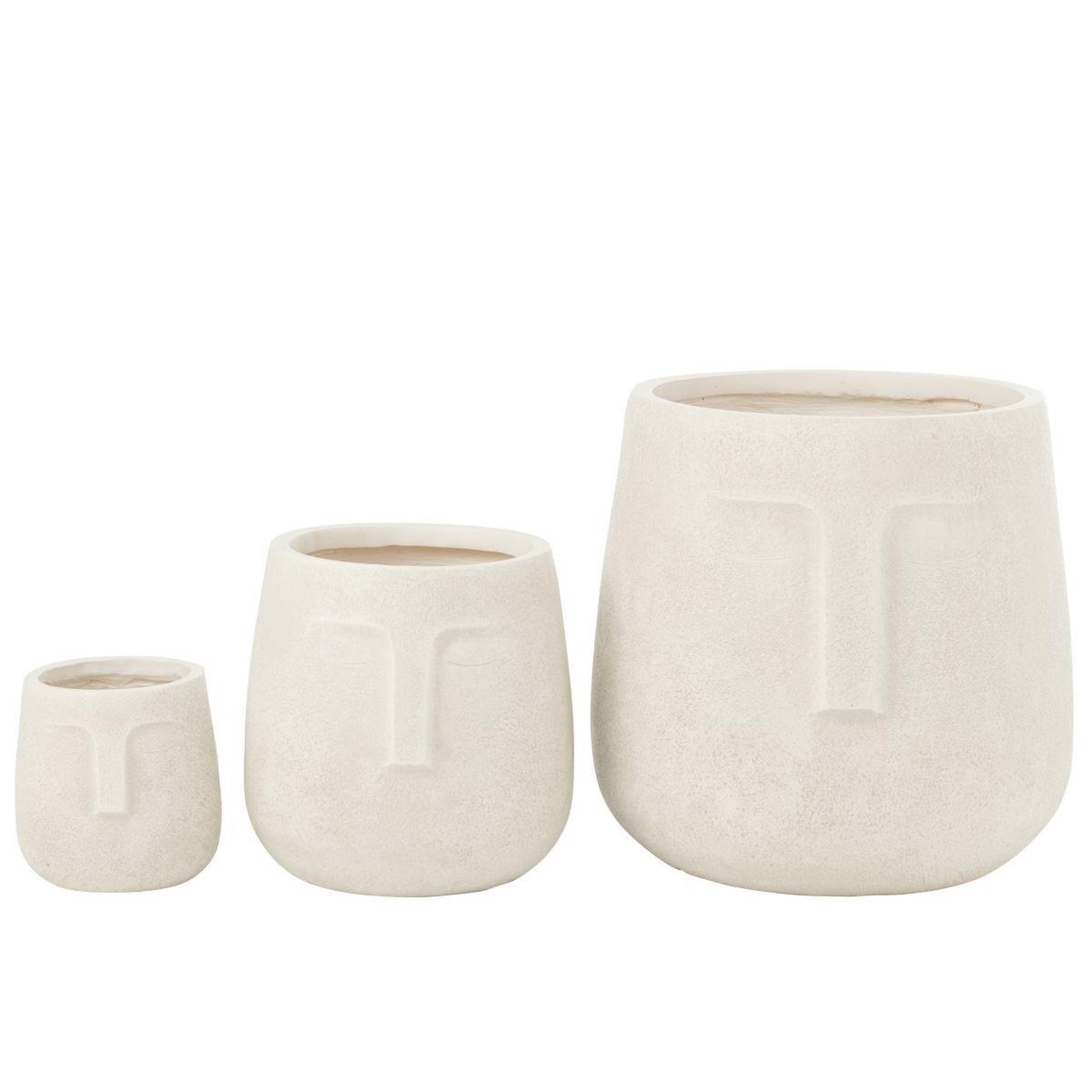 Voir la diapositive 2 : J-LINE Lot de 3 cache-pots déco  moai  45cm blanc