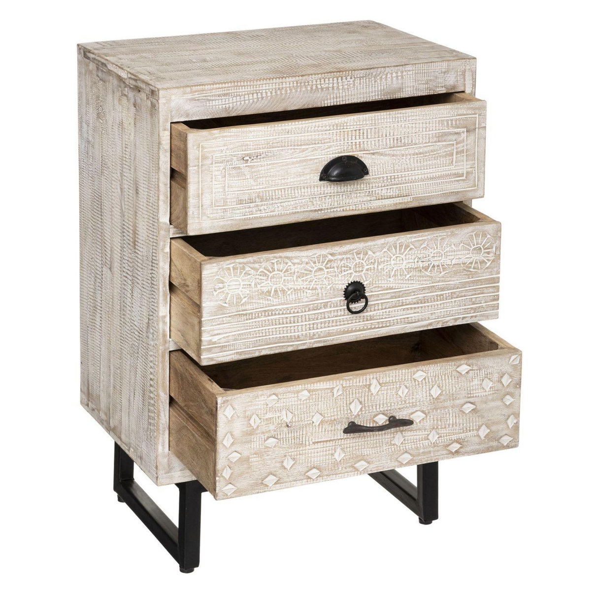 ATMOSPHERA Table de chevet 3 tiroirs Ajay - Beige et noir