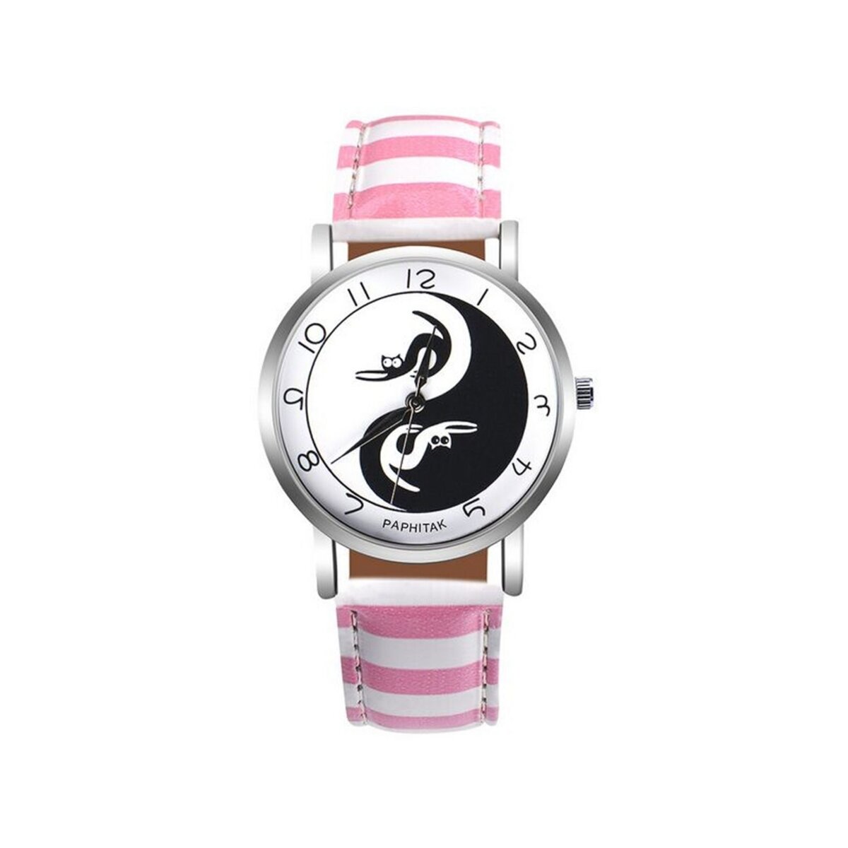 BLUE PEARLS Montre Fantaisie Femme Chats et Yin Yang Boitier