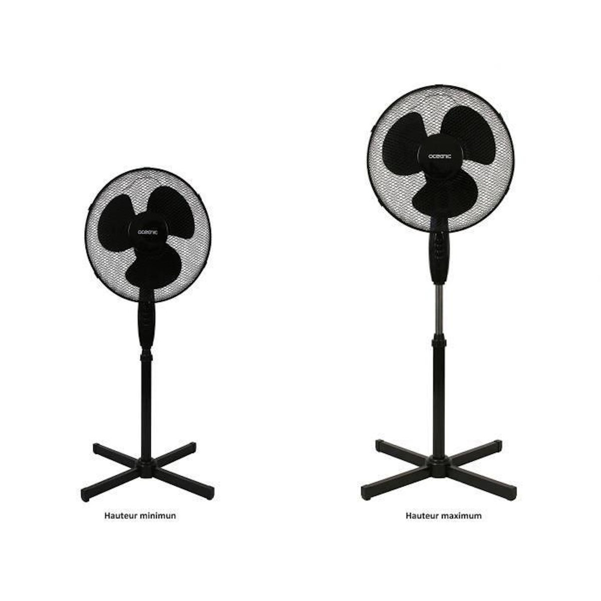 OCEANIC Ventilateur de pied - OCEANIC - 45 W - Ø 41 cm - 3 vitesses - Oscillant - Inclinable - Noir