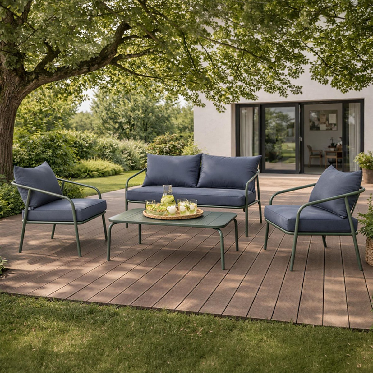 CONCEPT USINE Salon de jardin 4 places kaki BERGAME