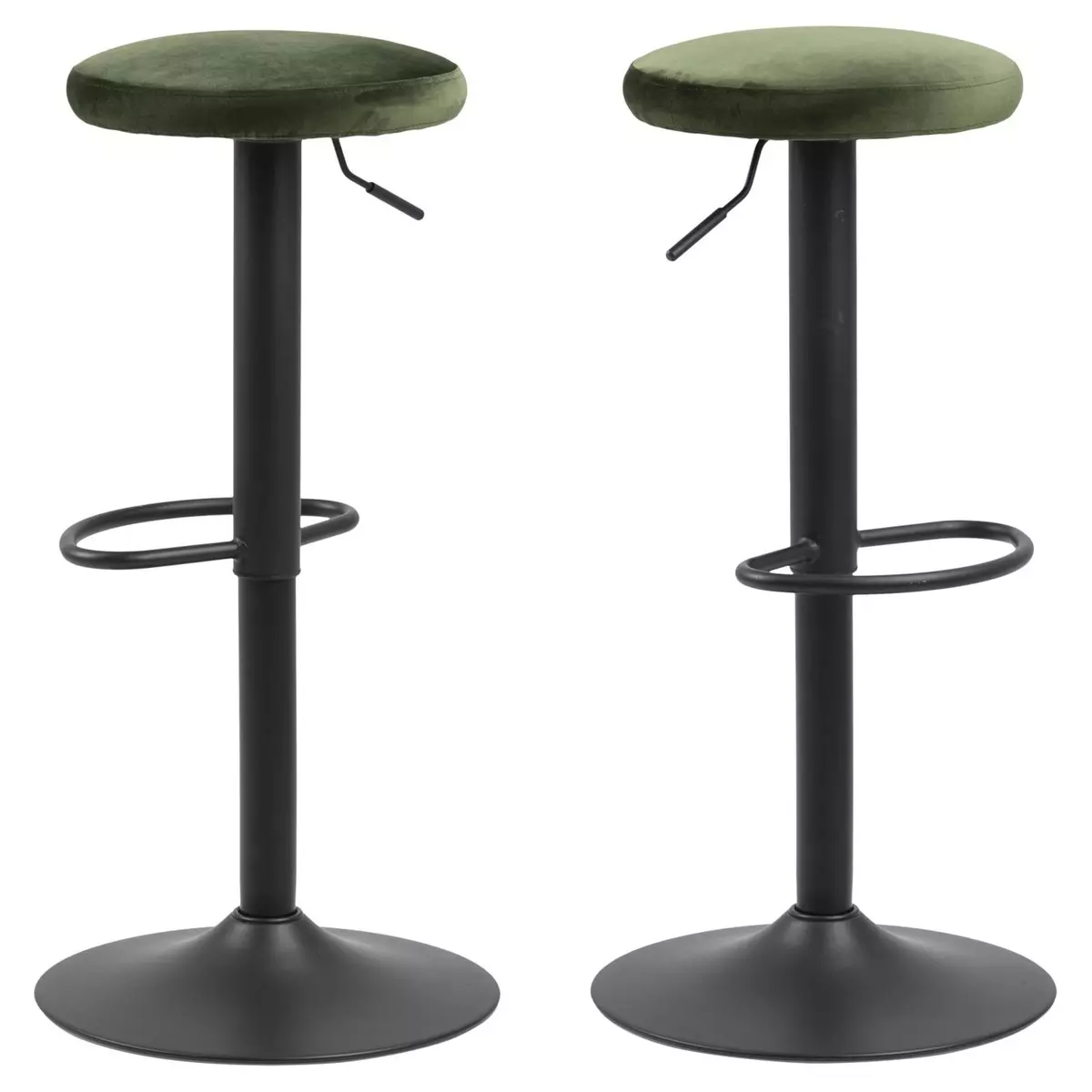 TOILINUX Lot de 2 Tabourets de bar avec repose pieds et hauteur réglable en tissu et métal - Vert et Noir