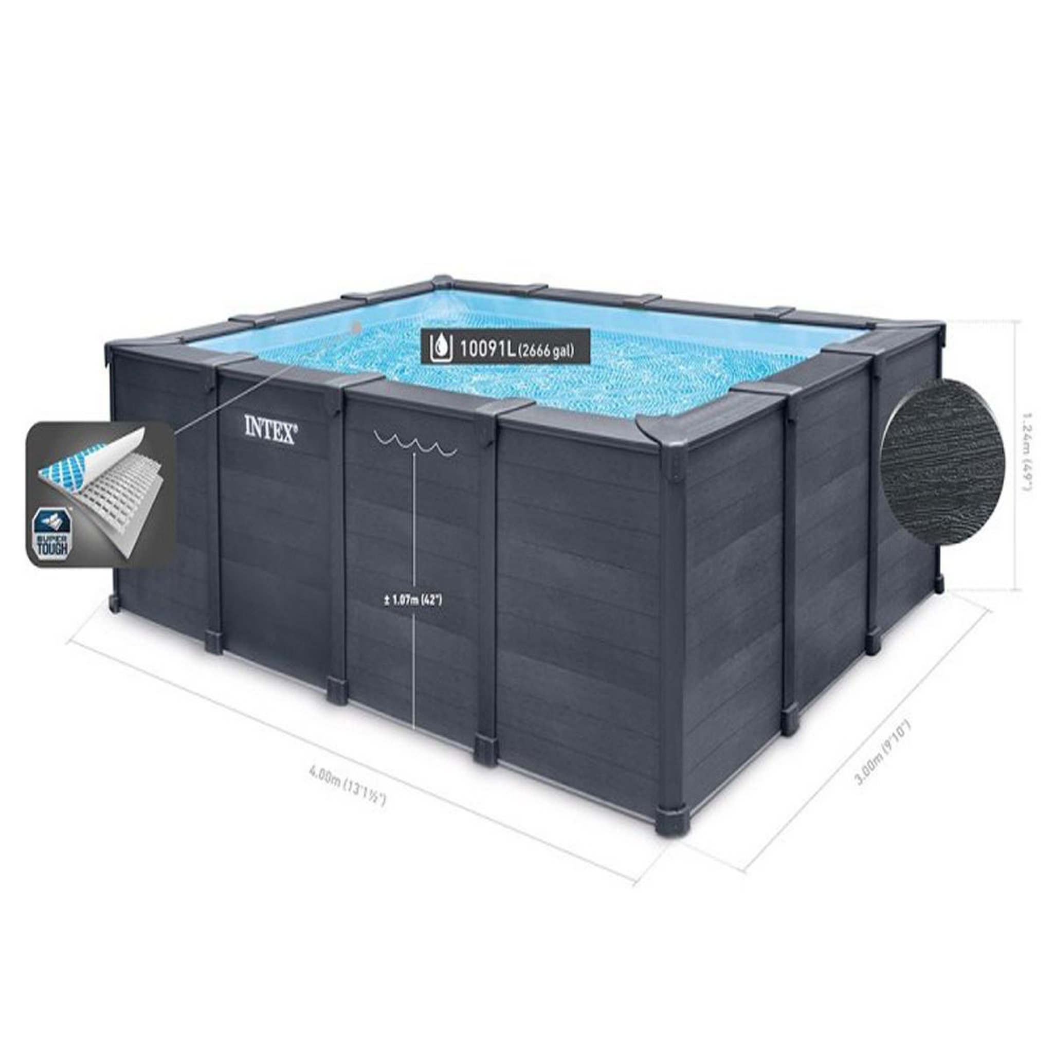 Voir la diapositive 6 : INTEX Piscine tubulaire graphite rectangulaire 4,00 x 3,00 x 1,24 m - intex