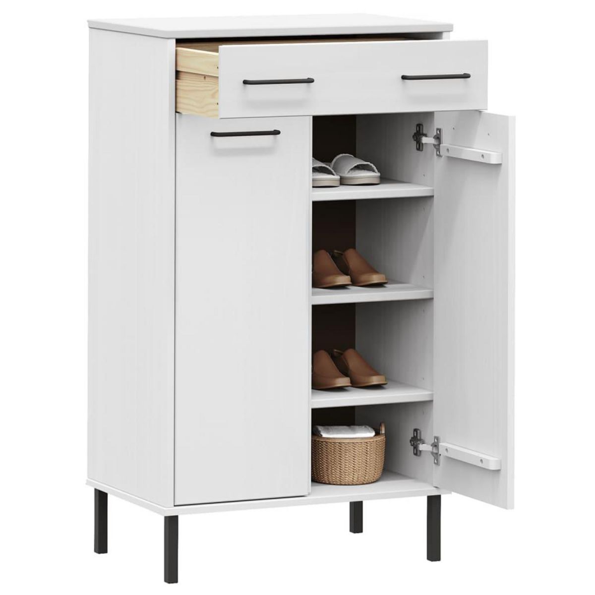 VIDAXL Etagere a chaussures et pieds en metal Blanc Bois de pin OSLO