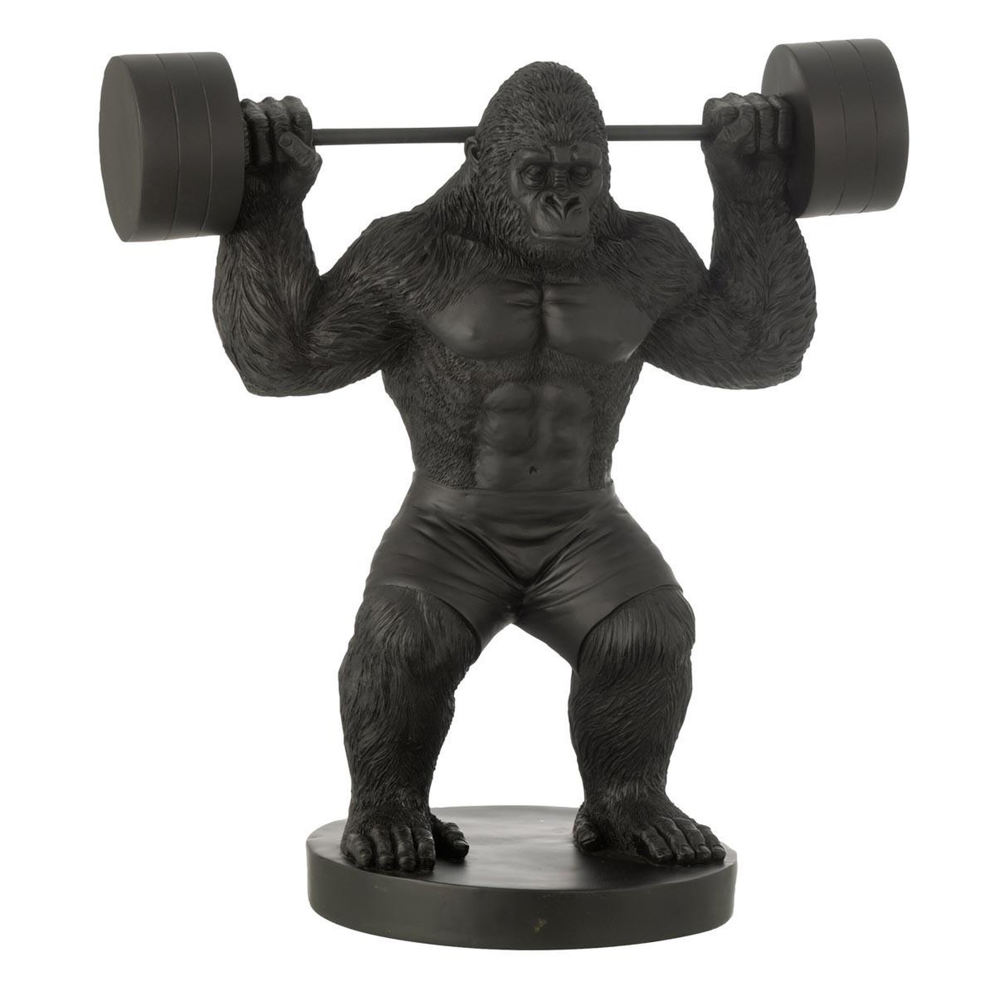 J-LINE Statue gorille en résine  haltérophilie  62cm noir