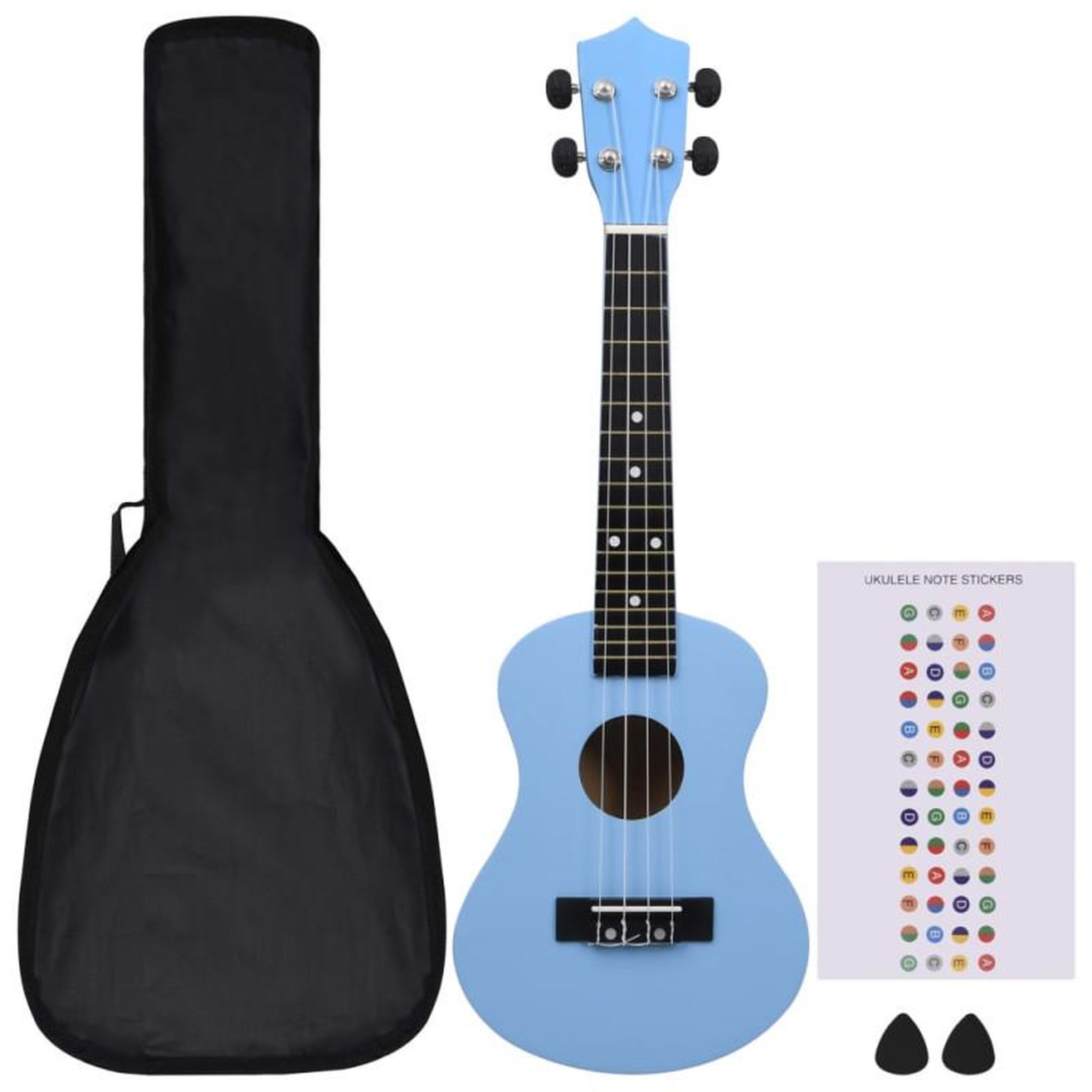 Voir la diapositive 2 : VIDAXL Jeu de ukulélé soprano avec sac pour enfants Bleu azuré 23