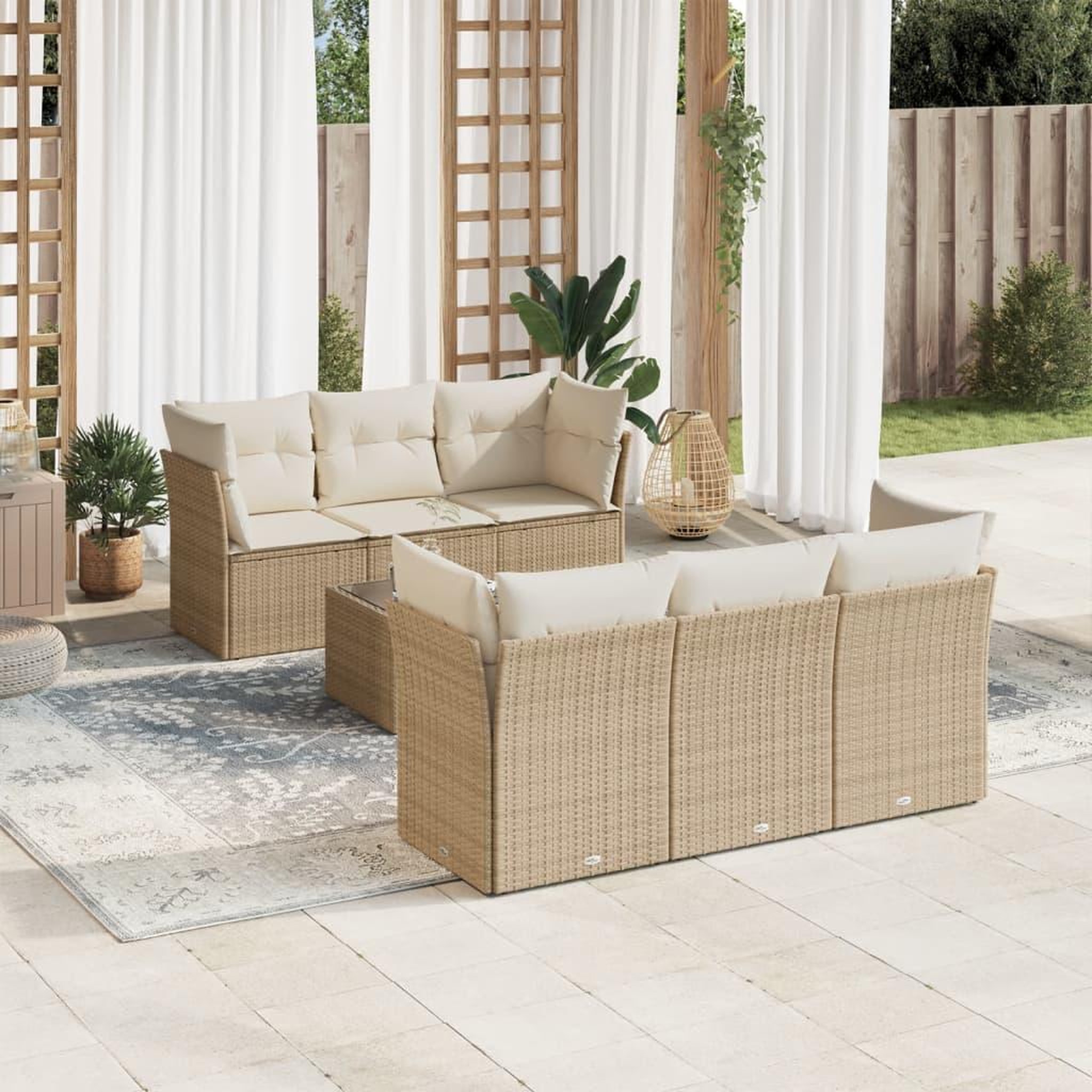 VIDAXL Salon de jardin avec coussins 7 pcs beige resine tressee