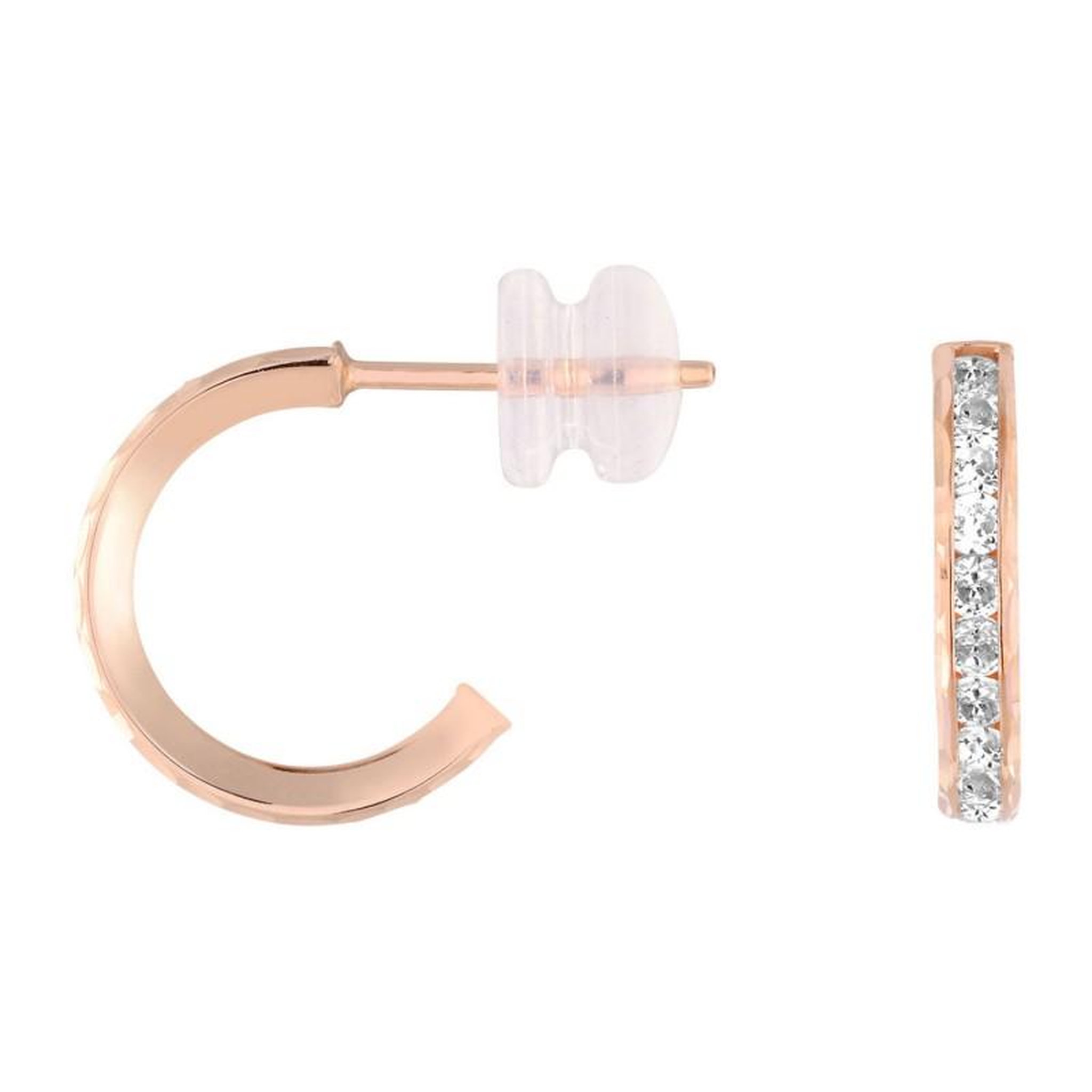 Voir la diapositive 1 : L'ATELIER D'AZUR Boucles d'Oreilles Demi Créoles Or Rose et Zirconiums - Femme