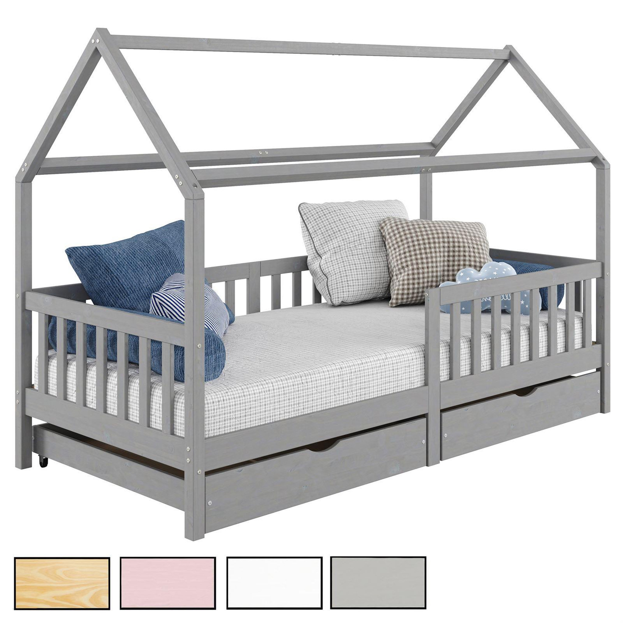 IDIMEX Lit cabane nuna avec tiroirs, 90 x 200 cm en pin massif. Coloris disponibles : Blanc