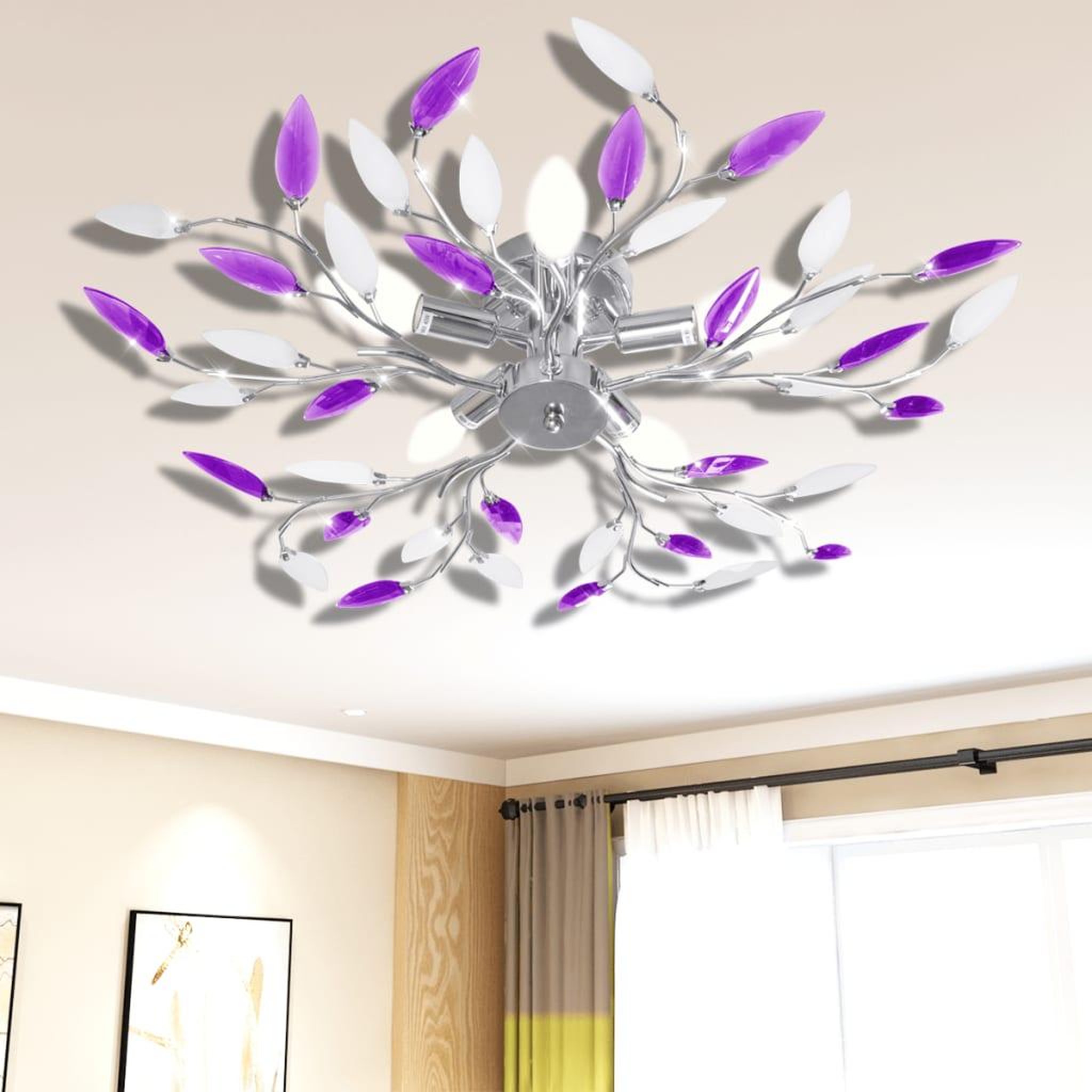 Voir la diapositive 1 : VIDAXL Plafonnier avec bras en acrylique Violet et blanc 5ampoules E14