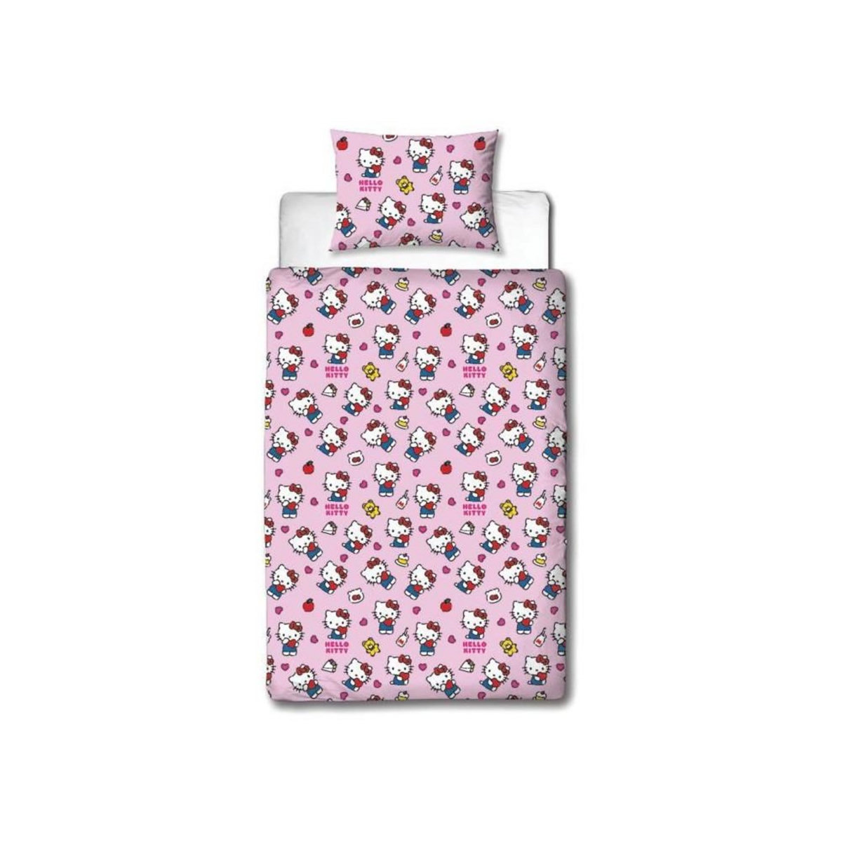 HELLO KITTY Parure de lit réversible - HELLO KITTY - Microfibre - 1 housse de couette 140 x 200 cm + 1 taie 63 x 63 cm