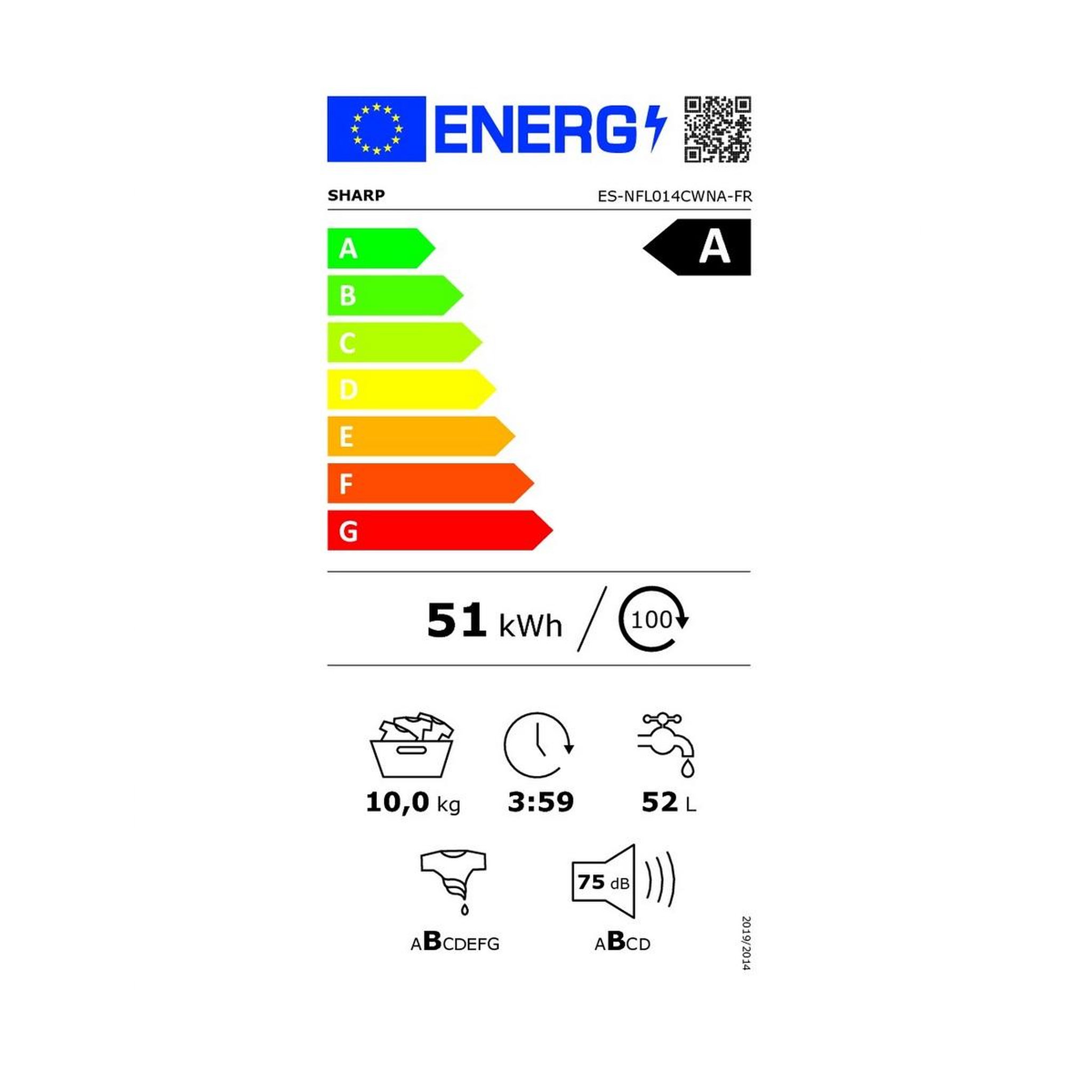Voir la diapositive 2 : Sharp Lave-linge frontal 10kg 1400 tours/min blanc - es-nfl014cwna-fr