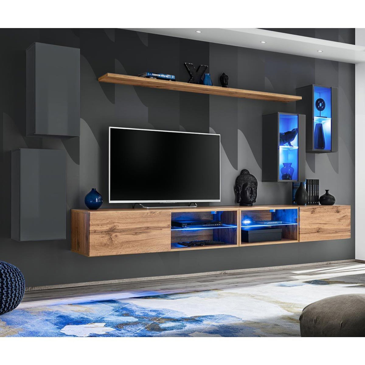 Paris Prix Ensemble Meuble TV  Switch XXV  280cm Gris & Naturel