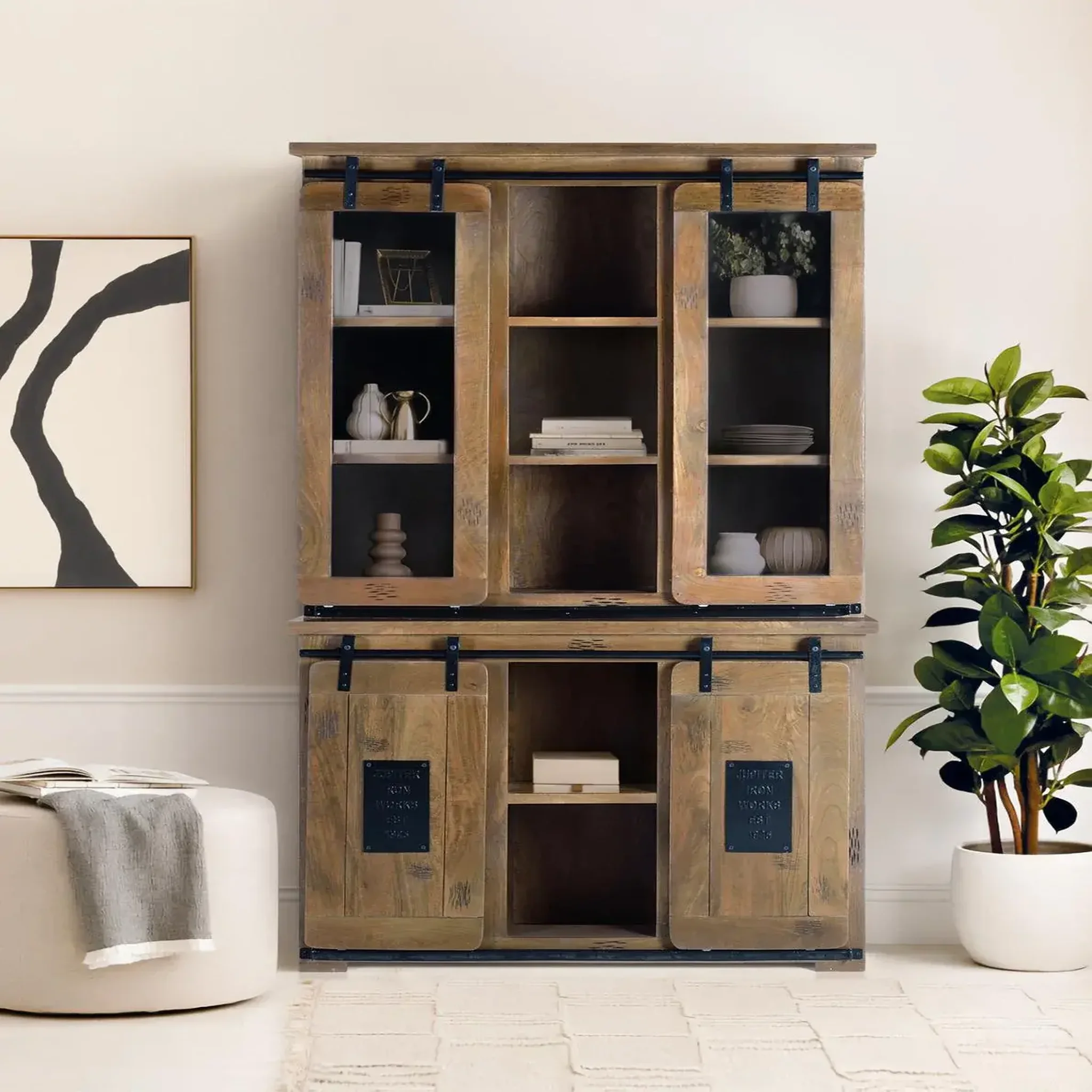 Voir la diapositive 2 : GINER Y COLOMER SL Vaisselier en bois de manguier 120 cm style industriel