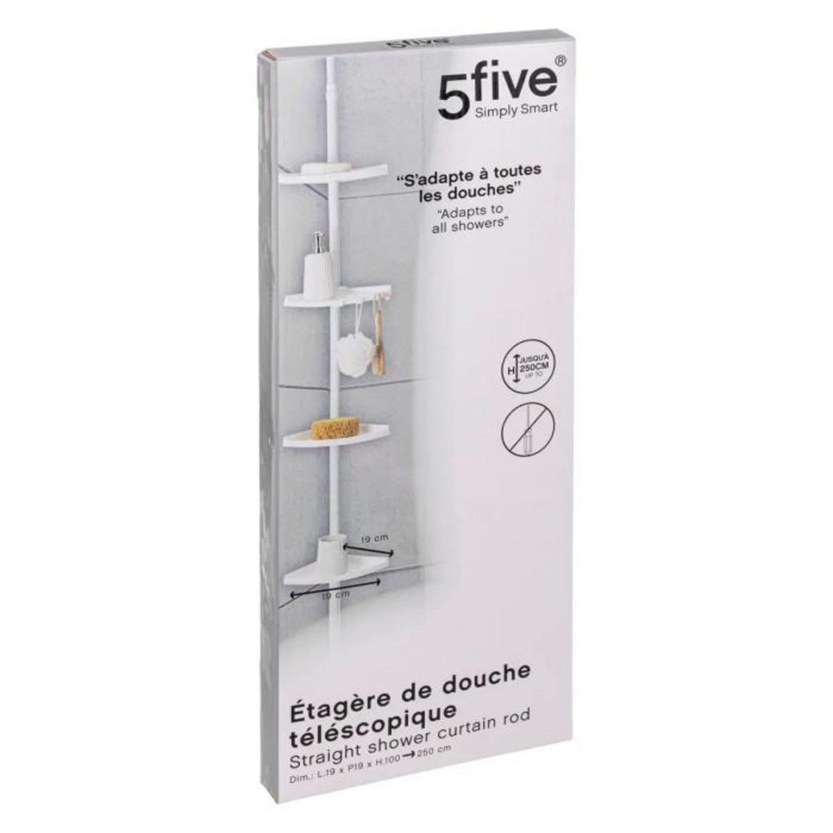 FIVE Étagère de Douche d'Angle  Télescopique  180-240cm Blanc