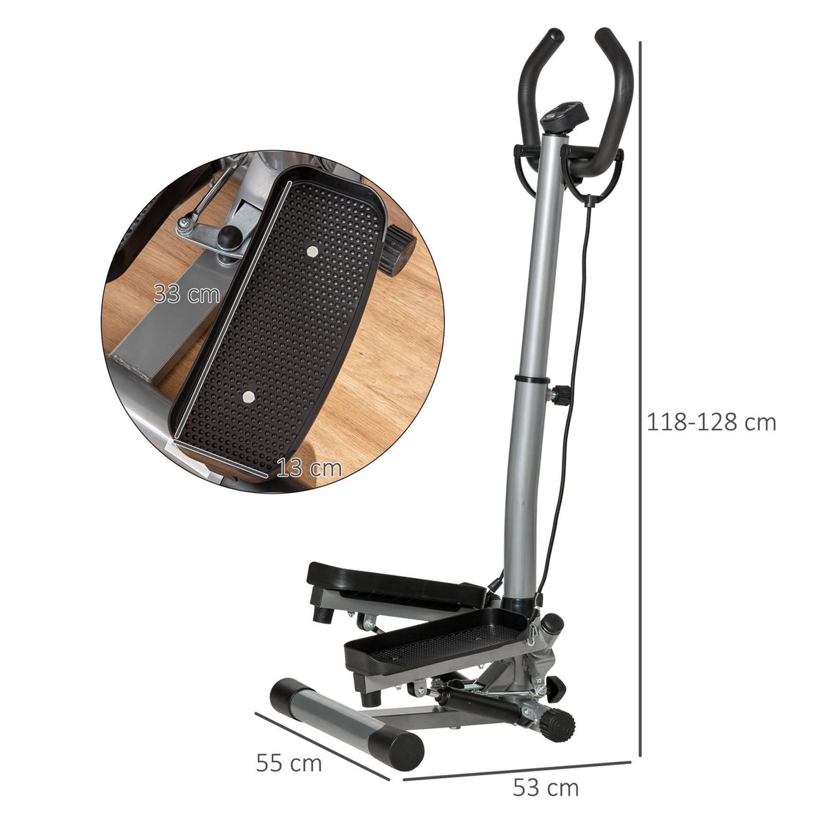 HOMCOM Stepper fitness avec guidon ergonomique réglable et écran LCD - bandes de résistance - gris noir
