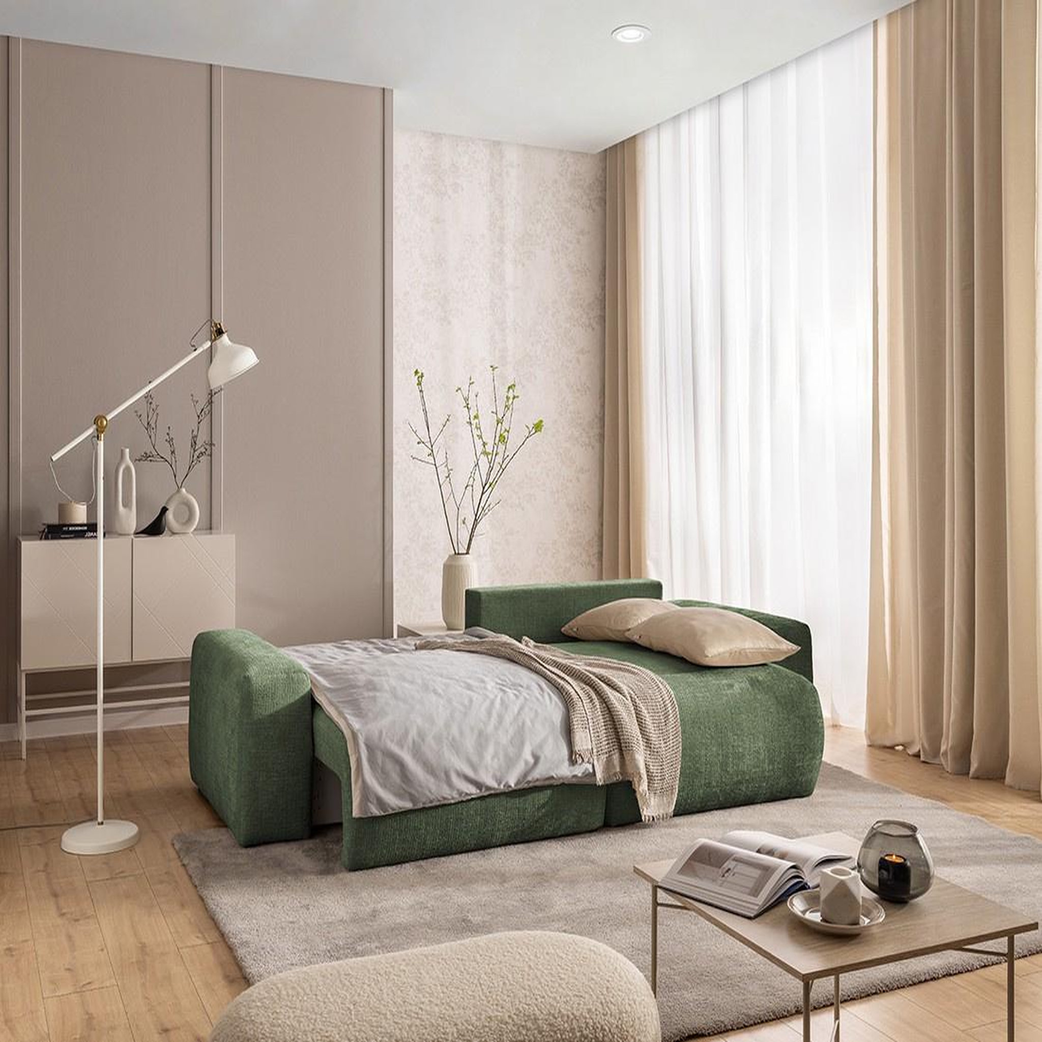 Voir la diapositive 3 : BEST MOBILIER Constance - canapé d'angle réversible 4 places convertible avec coffre en velours texturé